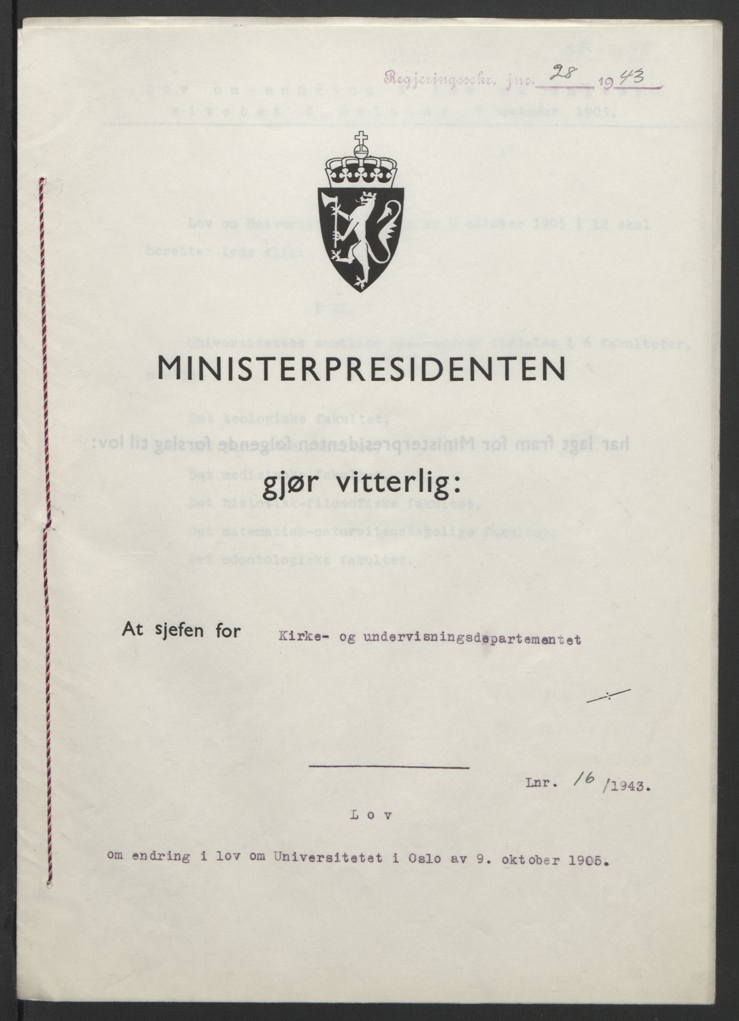 NS-administrasjonen 1940-1945 (Statsrådsekretariatet, de kommisariske statsråder mm), RA/S-4279/D/Db/L0099: Lover, 1943, p. 63