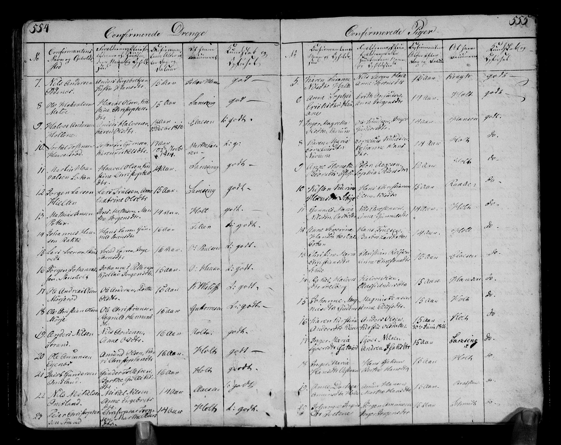 Brunlanes kirkebøker, AV/SAKO-A-342/F/Fa/L0002: Parish register (official) no. I 2, 1802-1834, p. 554-555