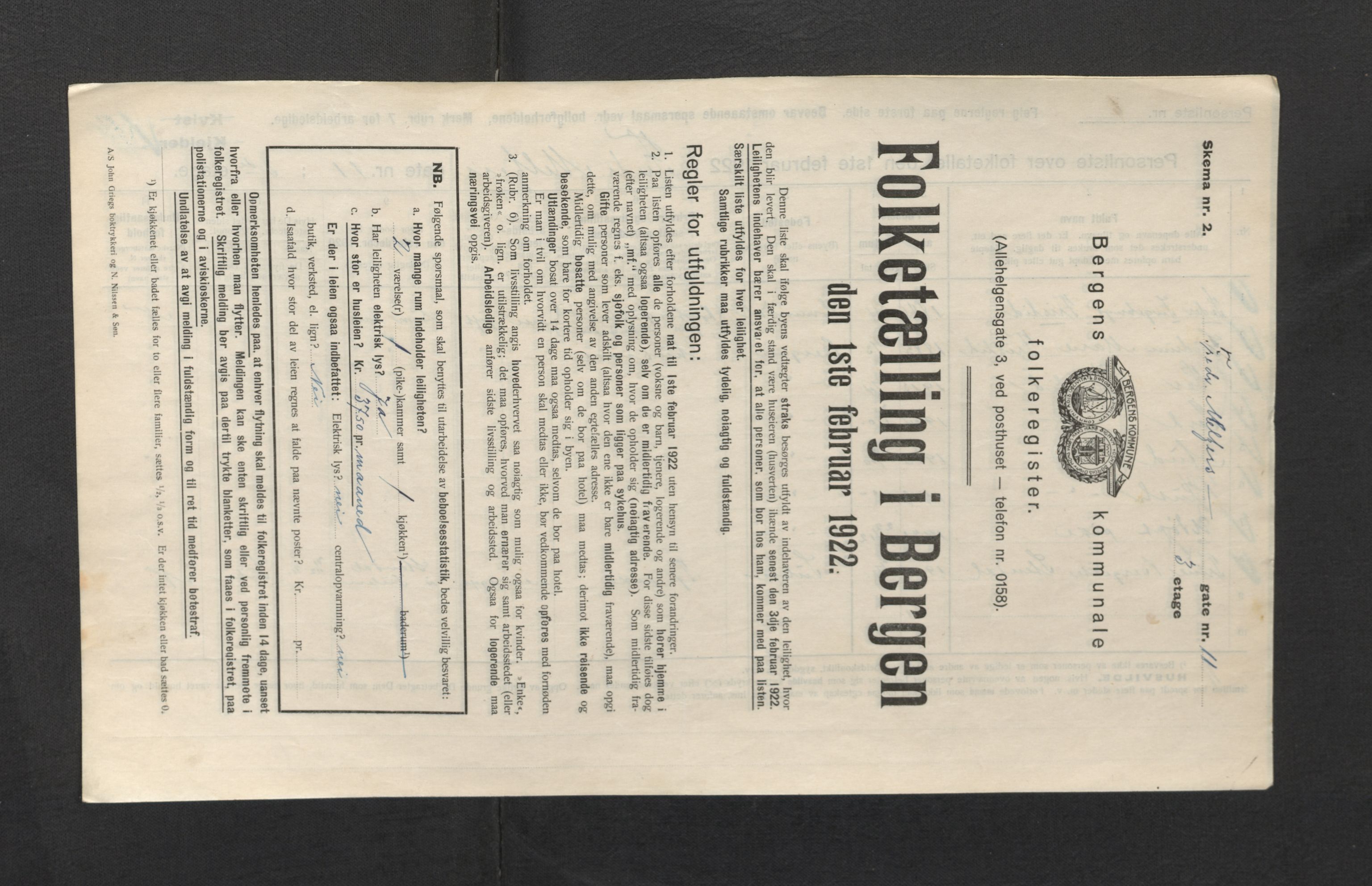 SAB, Municipal Census 1922 for Bergen, 1922, p. 9312