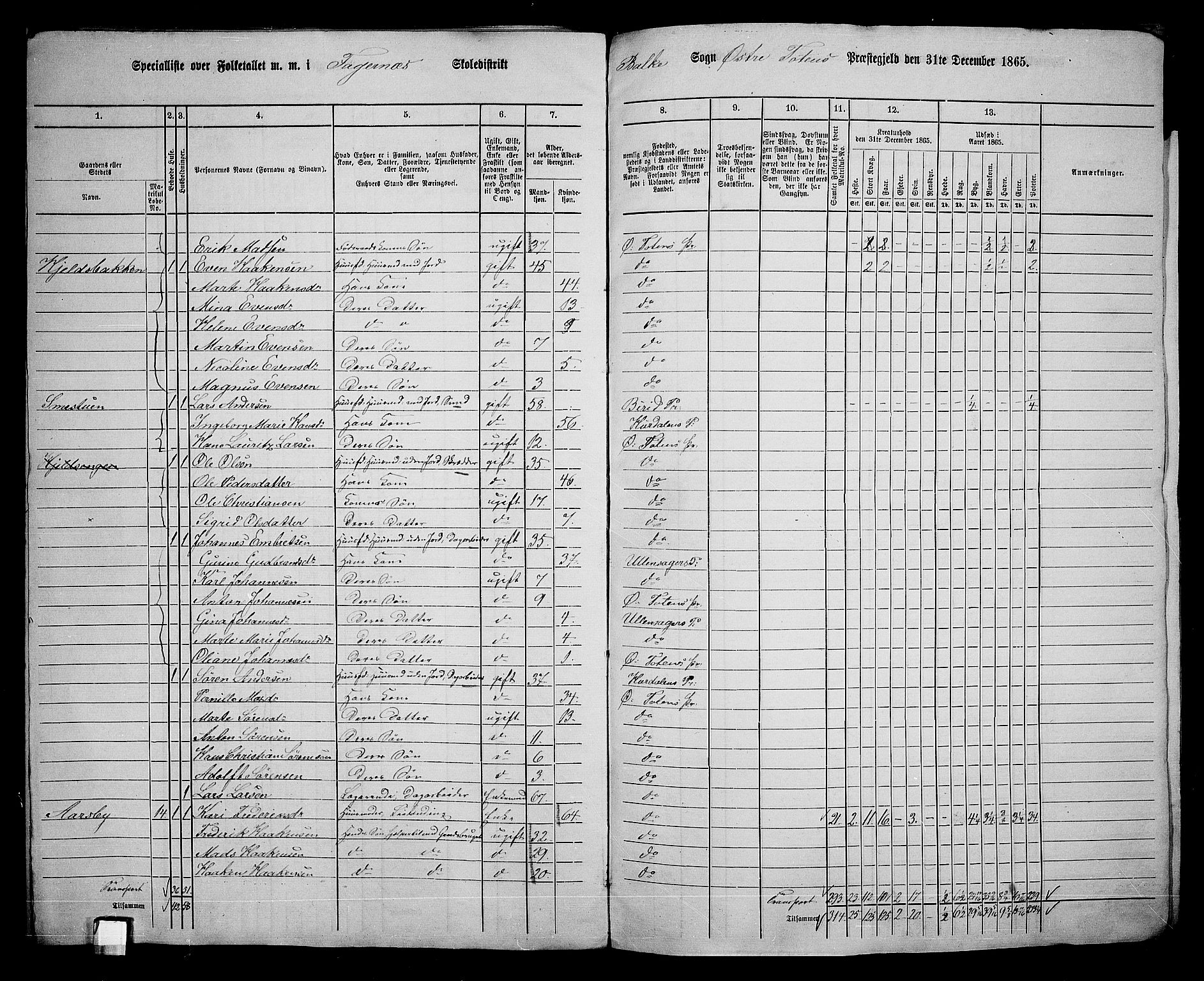 RA, 1865 census for Østre Toten, 1865, p. 23