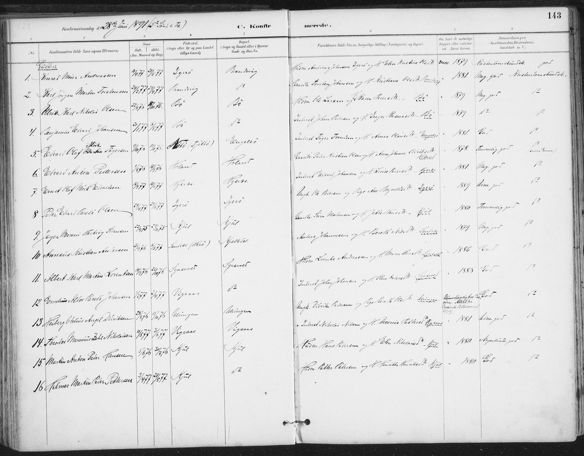 Ministerialprotokoller, klokkerbøker og fødselsregistre - Nordland, AV/SAT-A-1459/816/L0244: Parish register (official) no. 816A10, 1886-1903, p. 143