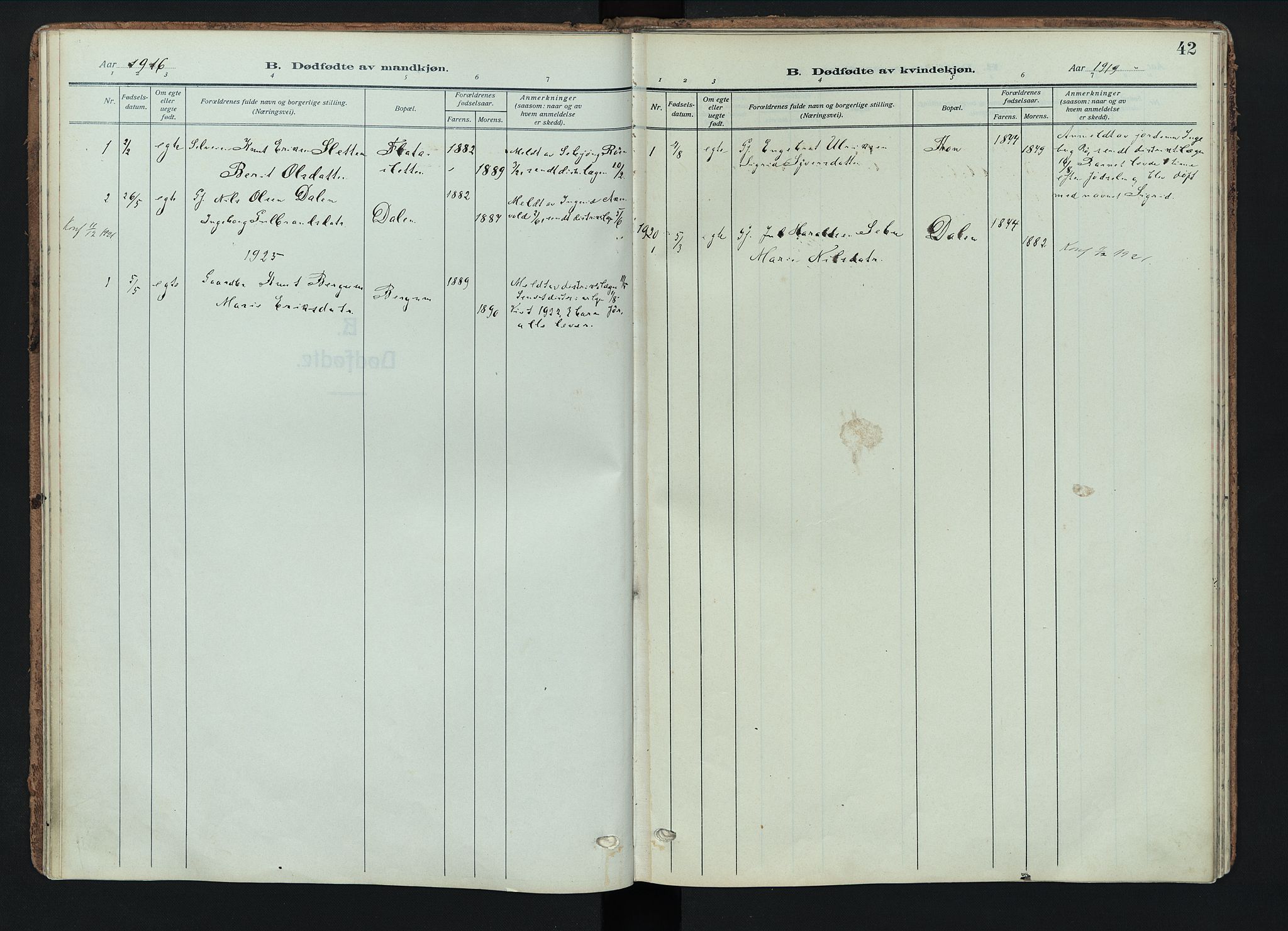 Nord-Aurdal prestekontor, SAH/PREST-132/H/Ha/Haa/L0018: Parish register (official) no. 18, 1915-1935, p. 42