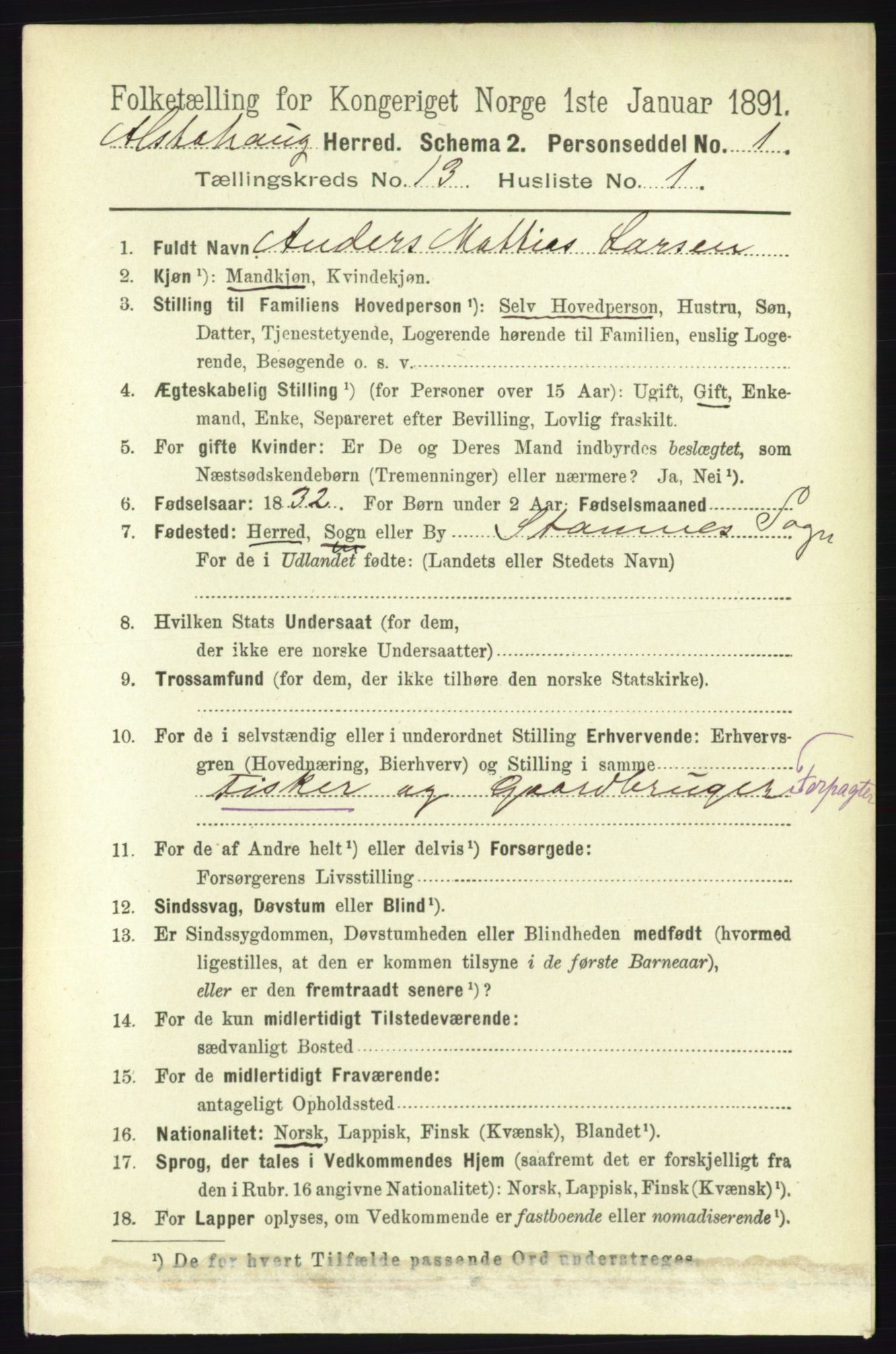 RA, 1891 census for 1820 Alstahaug, 1891, p. 4657