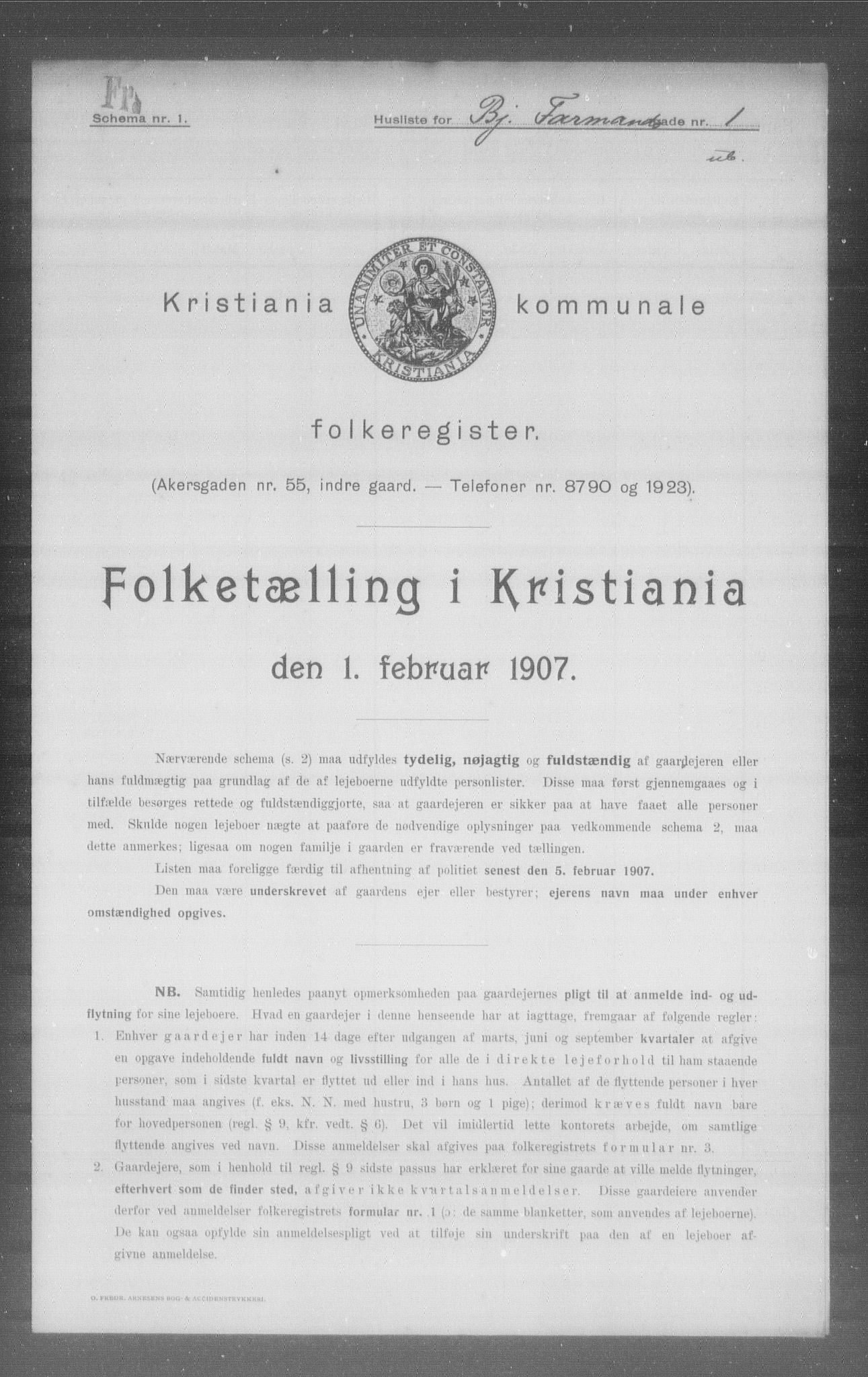 OBA, Municipal Census 1907 for Kristiania, 1907, p. 3445