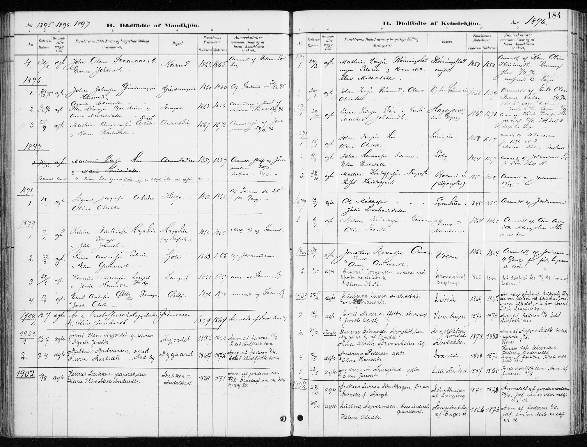Løten prestekontor, SAH/PREST-022/K/Ka/L0010: Parish register (official) no. 10, 1892-1907, p. 184