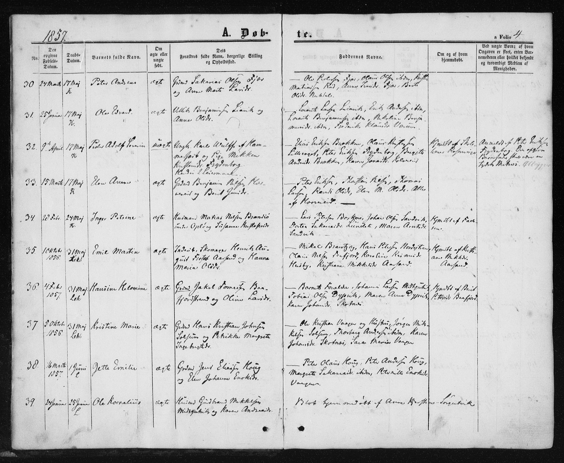 Ministerialprotokoller, klokkerbøker og fødselsregistre - Nord-Trøndelag, SAT/A-1458/780/L0641: Parish register (official) no. 780A06, 1857-1874, p. 4