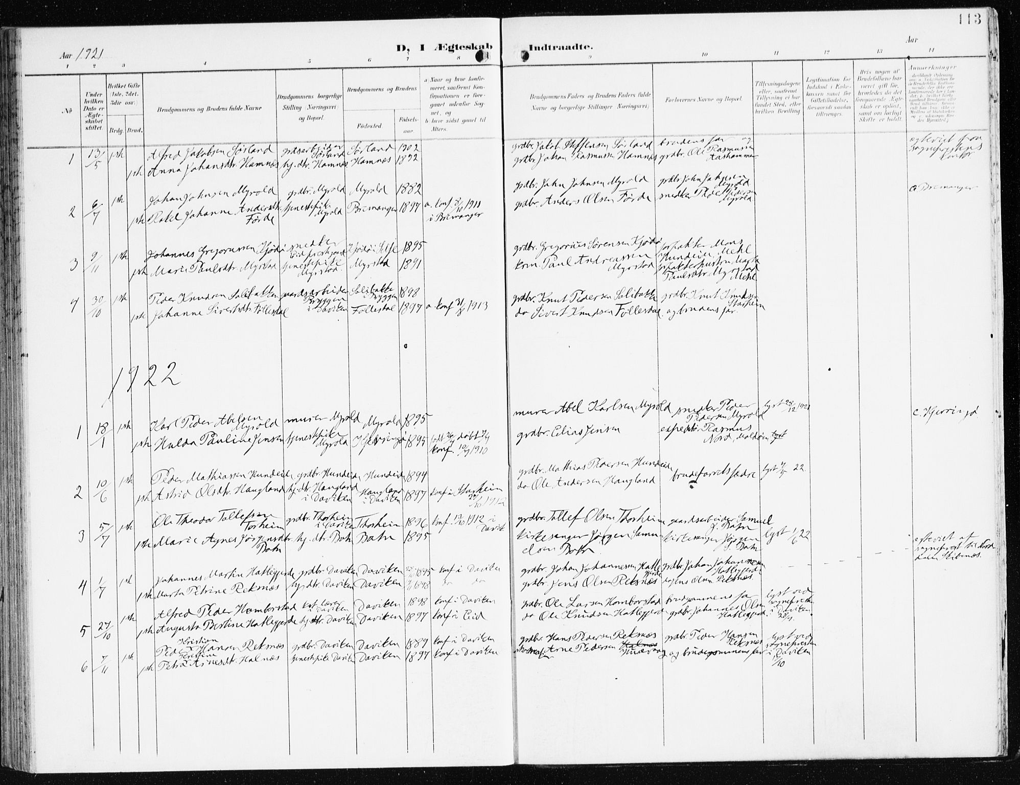 Eid sokneprestembete, AV/SAB-A-82301/H/Haa/Haac/L0002: Parish register (official) no. C 2, 1899-1927, p. 113