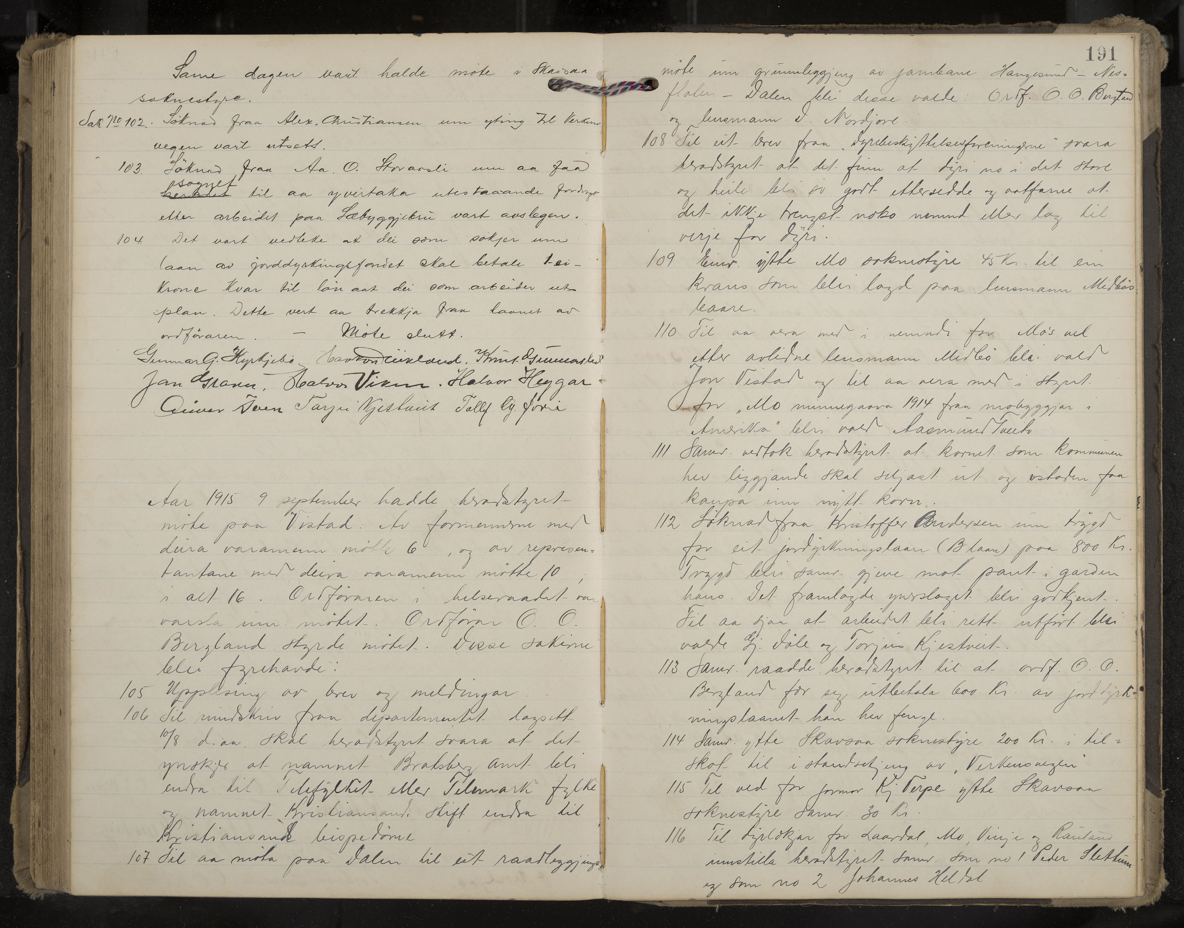 Mo formannskap og sentraladministrasjon, IKAK/0832021/A/L0004: Møtebok, 1903-1915, p. 191