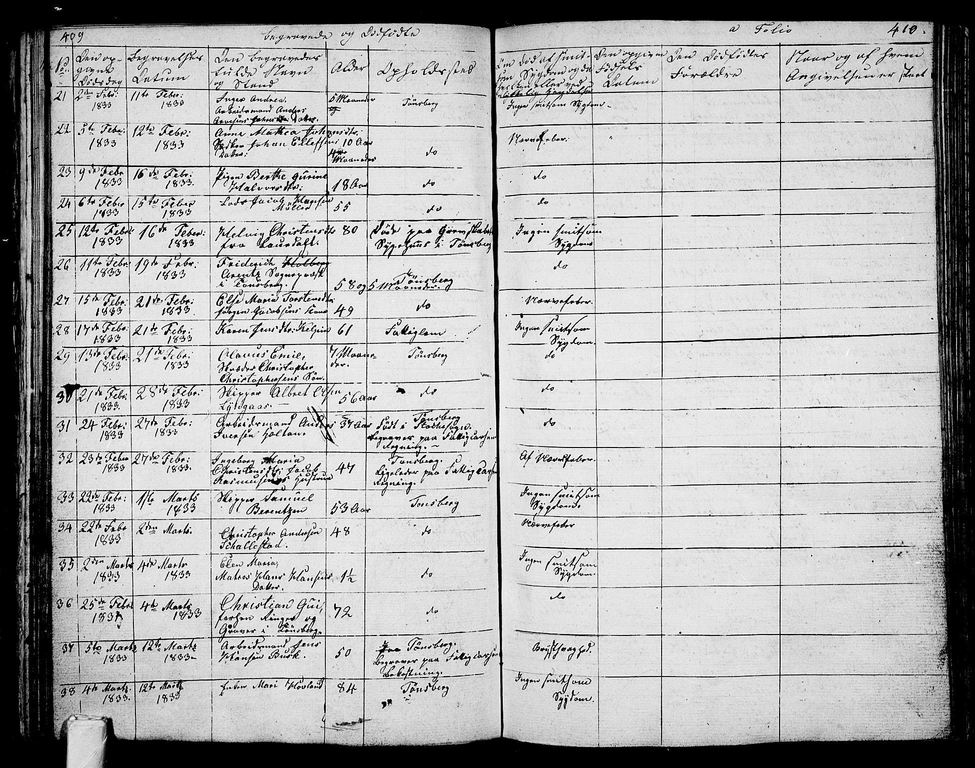 Tønsberg kirkebøker, AV/SAKO-A-330/G/Ga/L0002: Parish register (copy) no. 2, 1827-1854, p. 409-410