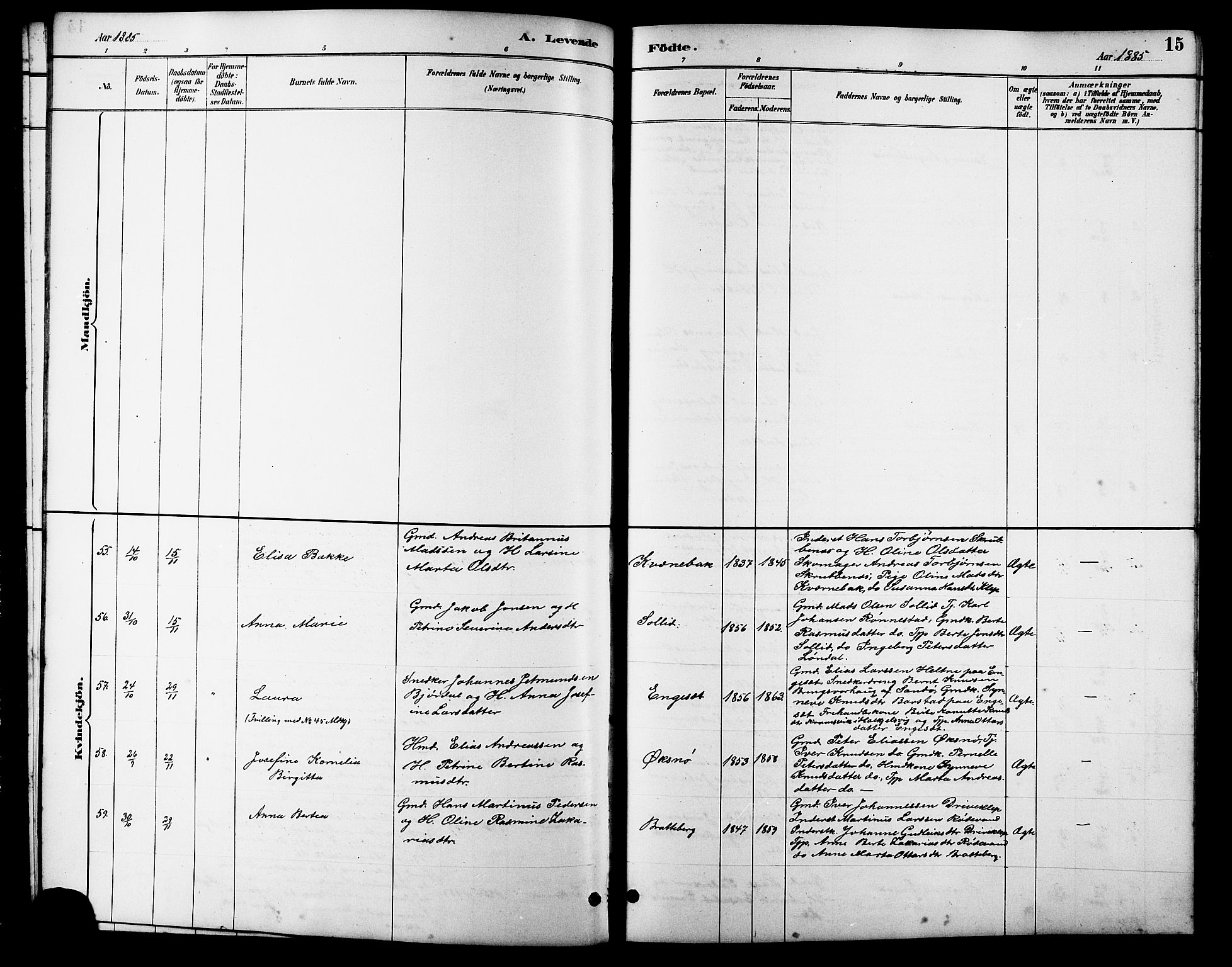 Ministerialprotokoller, klokkerbøker og fødselsregistre - Møre og Romsdal, AV/SAT-A-1454/511/L0158: Parish register (copy) no. 511C04, 1884-1903, p. 15