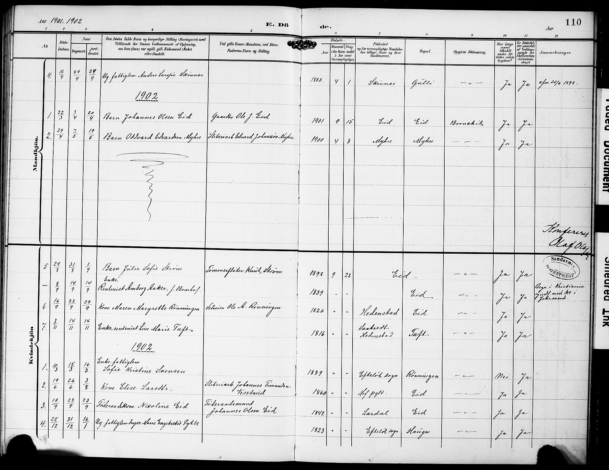 Sandsvær kirkebøker, AV/SAKO-A-244/G/Gc/L0001: Parish register (copy) no. III 1, 1878-1928, p. 110