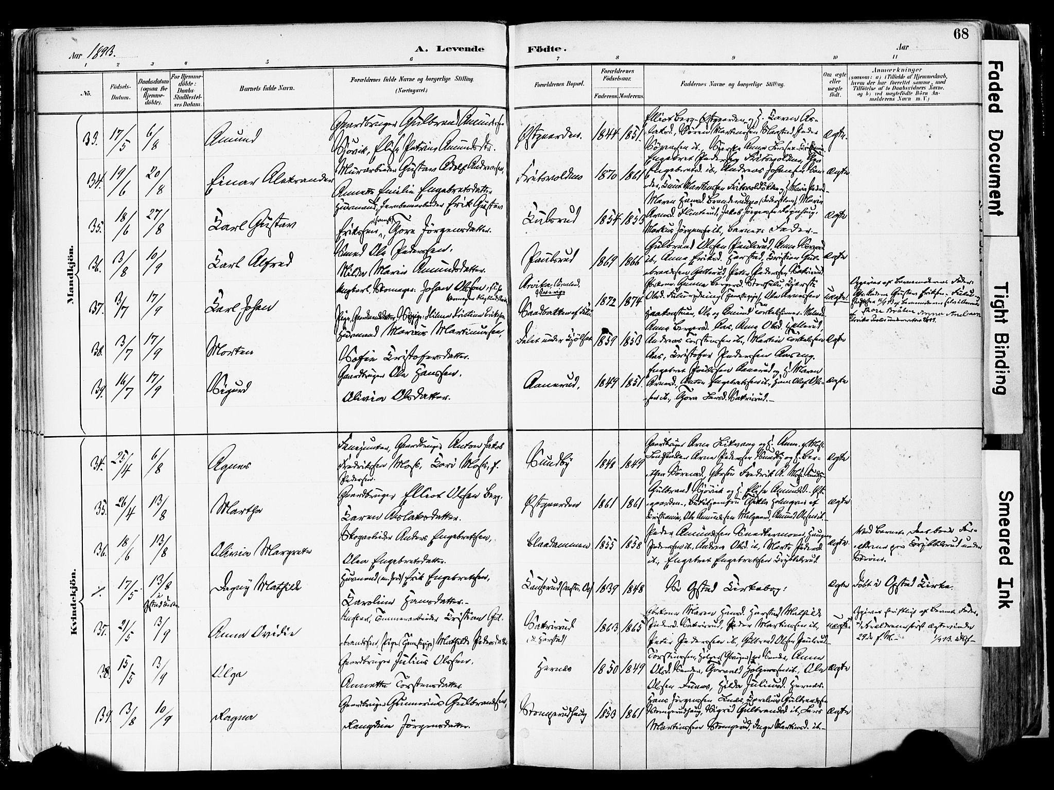 Sør-Odal prestekontor, AV/SAH-PREST-030/H/Ha/Haa/L0006: Parish register (official) no. 6, 1886-1931, p. 68