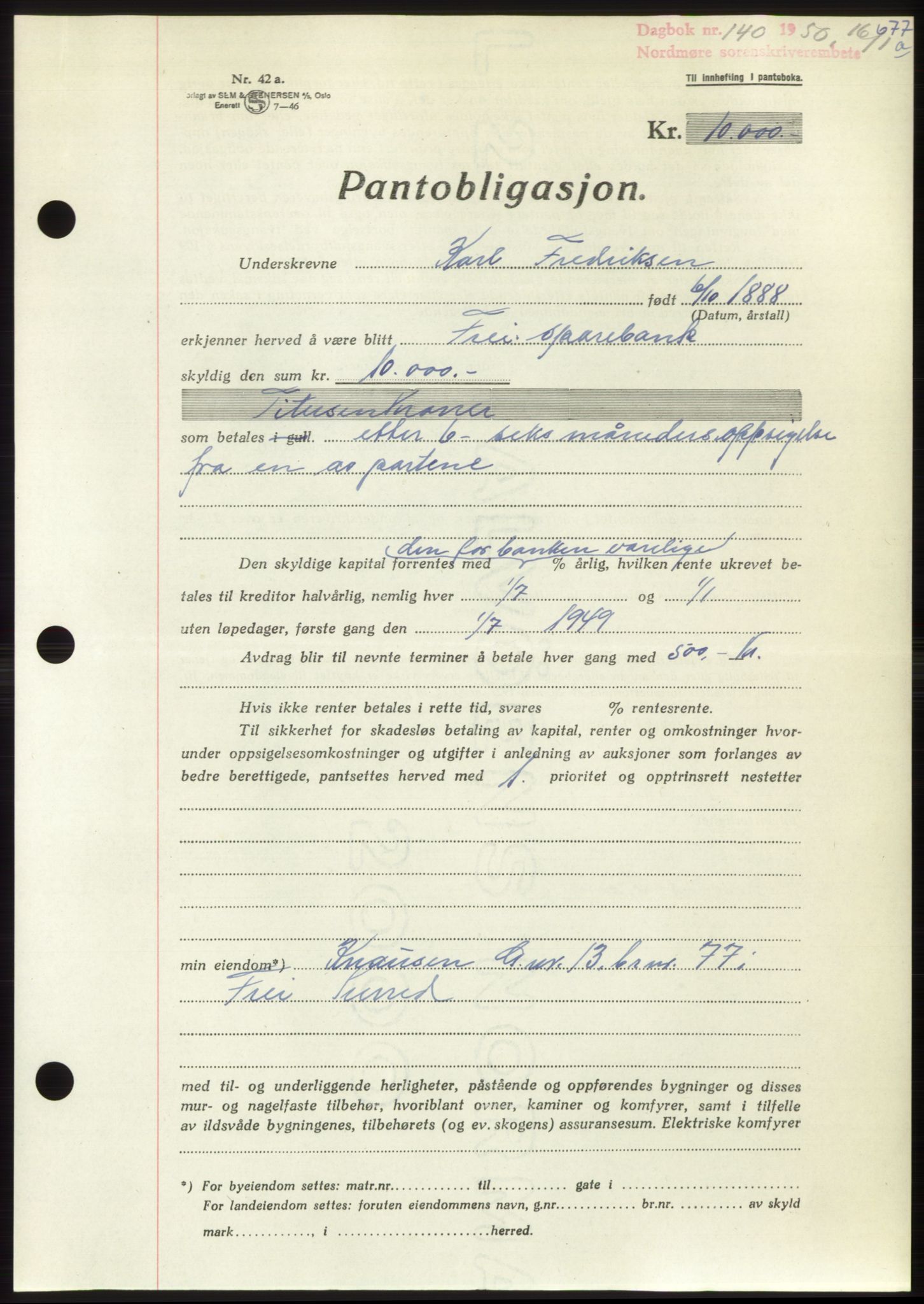 Nordmøre sorenskriveri, AV/SAT-A-4132/1/2/2Ca: Mortgage book no. B103, 1949-1950, Diary no: : 140/1950