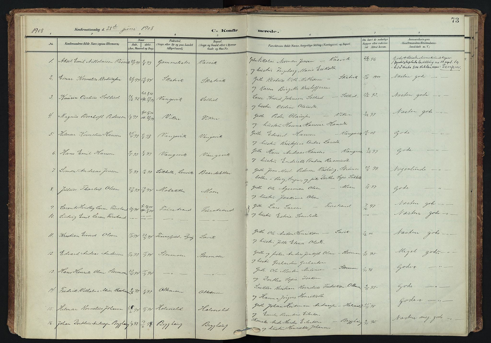 Tranøy sokneprestkontor, SATØ/S-1313/I/Ia/Iaa/L0014kirke: Parish register (official) no. 14, 1905-1919, p. 73