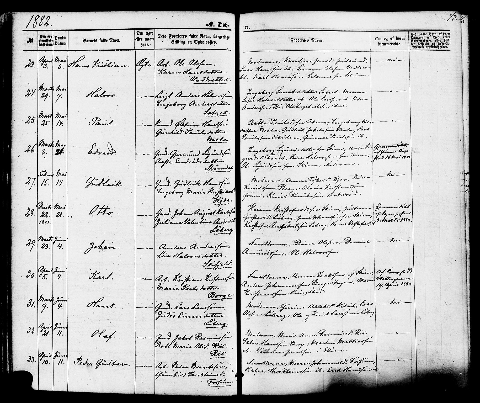 Gjerpen kirkebøker, SAKO/A-265/F/Fa/L0009: Parish register (official) no. I 9, 1872-1885, p. 43