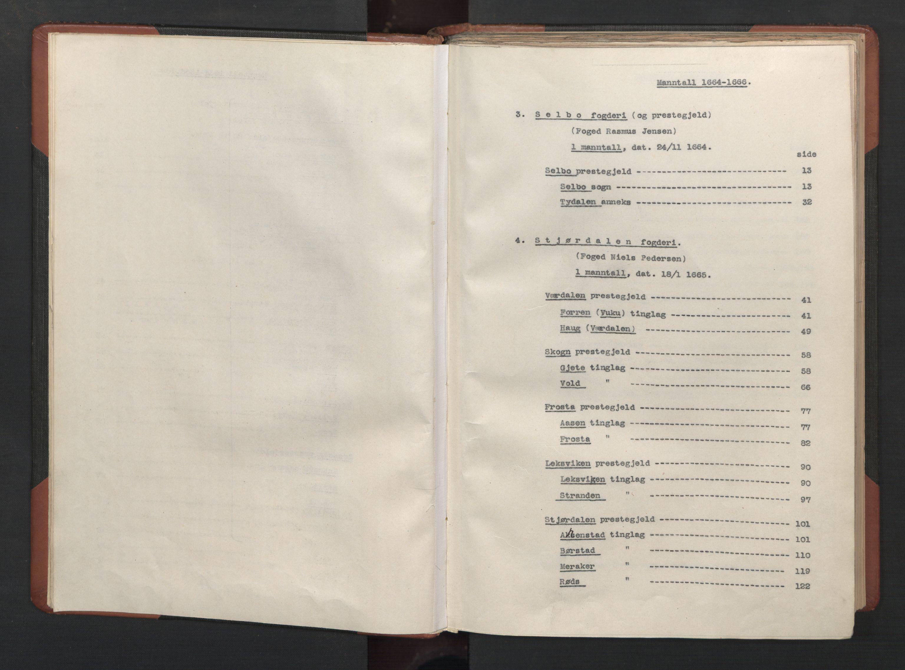 RA, Bailiff's Census 1664-1666, no. 19: Fosen fogderi, Inderøy fogderi, Selbu fogderi, Namdal fogderi and Stjørdal fogderi, 1664-1665