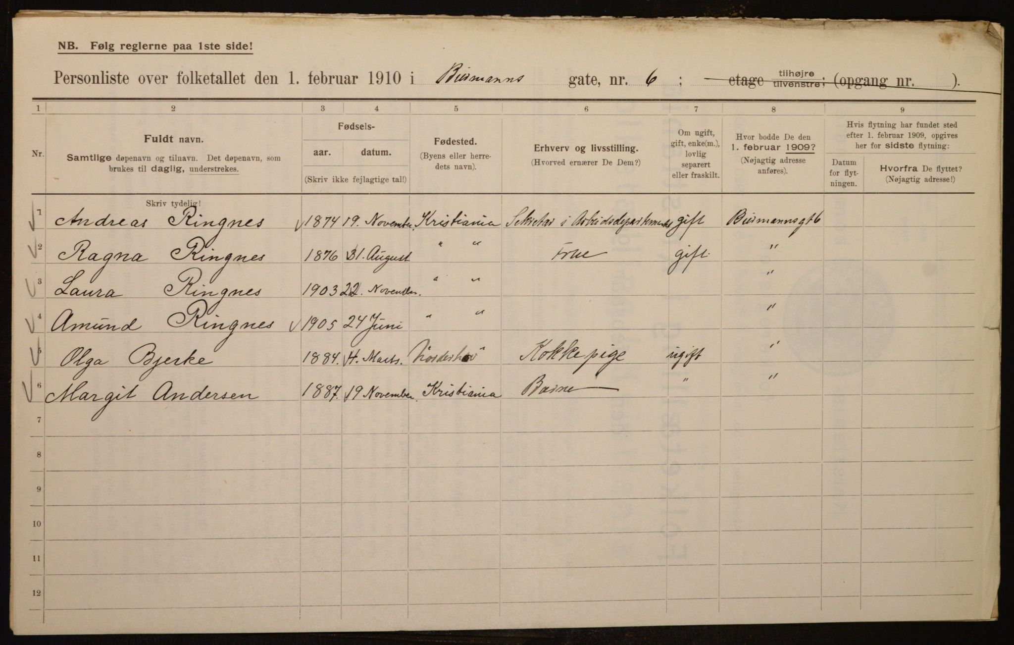 OBA, Municipal Census 1910 for Kristiania, 1910, p. 4614