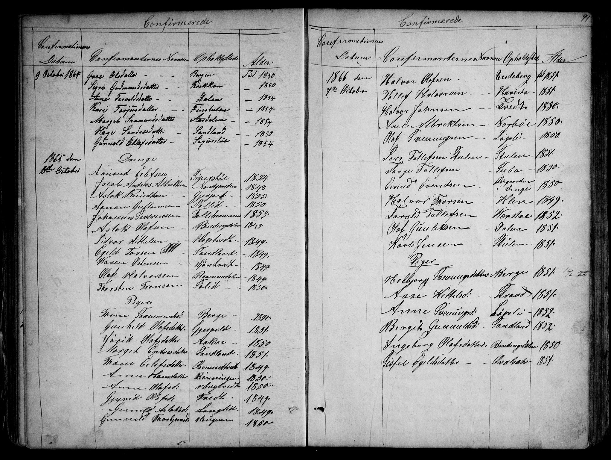 Kviteseid kirkebøker, SAKO/A-276/G/Gb/L0002: Parish register (copy) no. II 2, 1850-1892, p. 99
