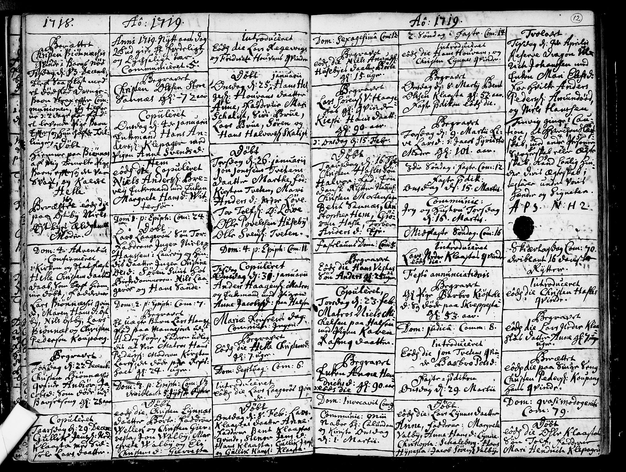 Tjølling kirkebøker, AV/SAKO-A-60/F/Fa/L0002: Parish register (official) no. 2, 1716-1734, p. 12