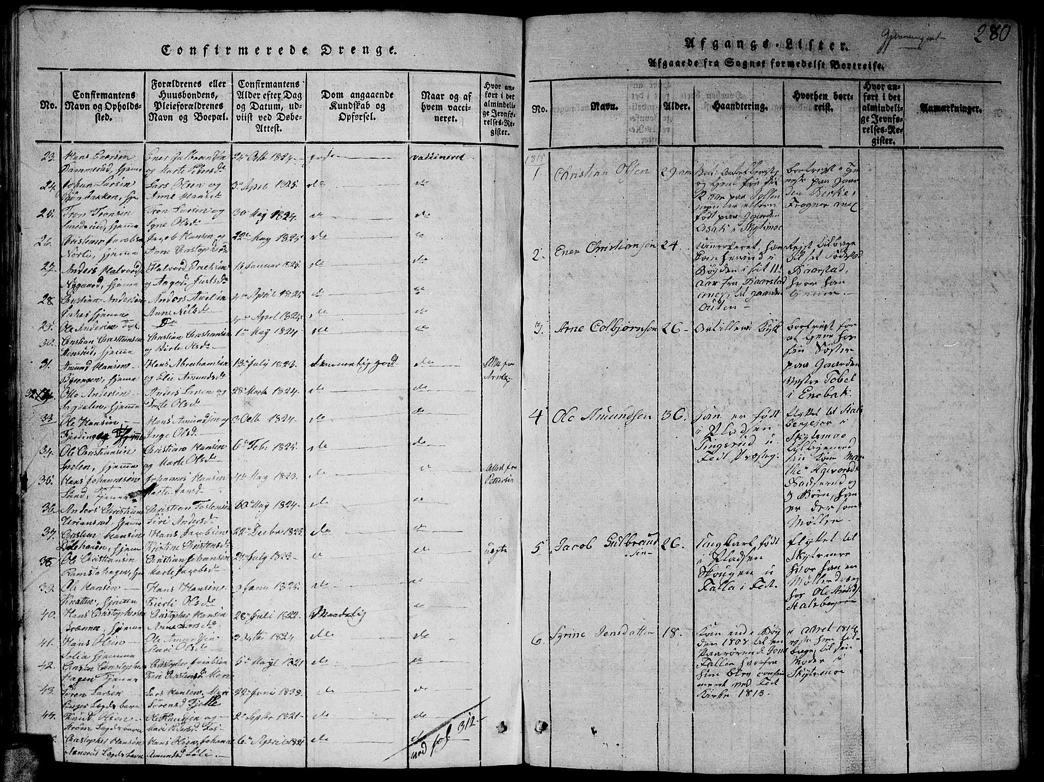 Fet prestekontor Kirkebøker, SAO/A-10370a/G/Ga/L0001: Parish register (copy) no. I 1, 1815-1842, p. 280