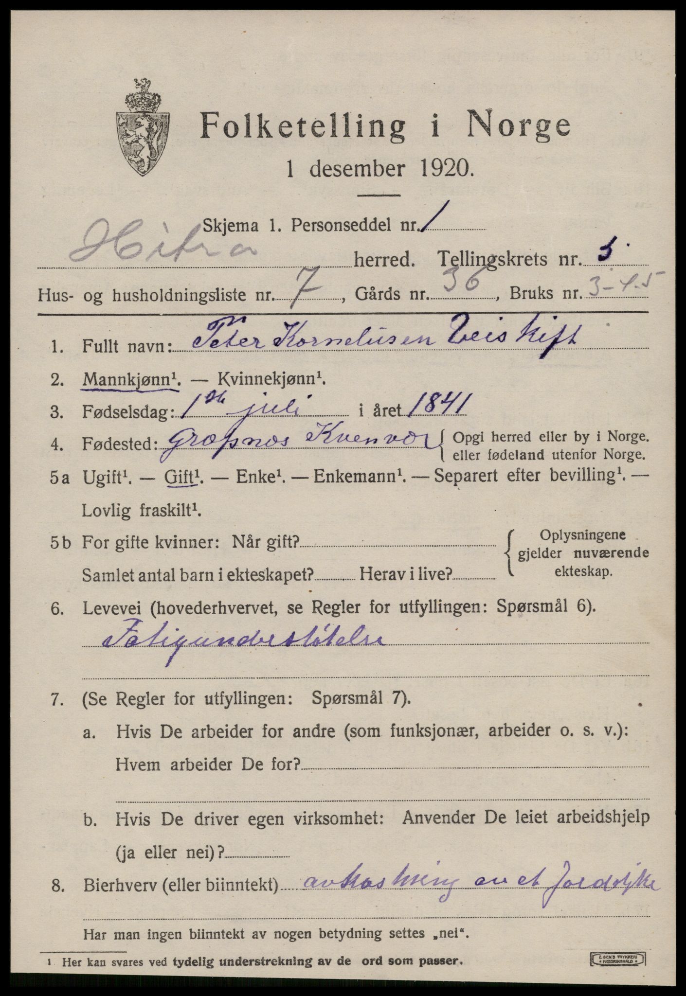 SAT, 1920 census for Hitra, 1920, p. 1783