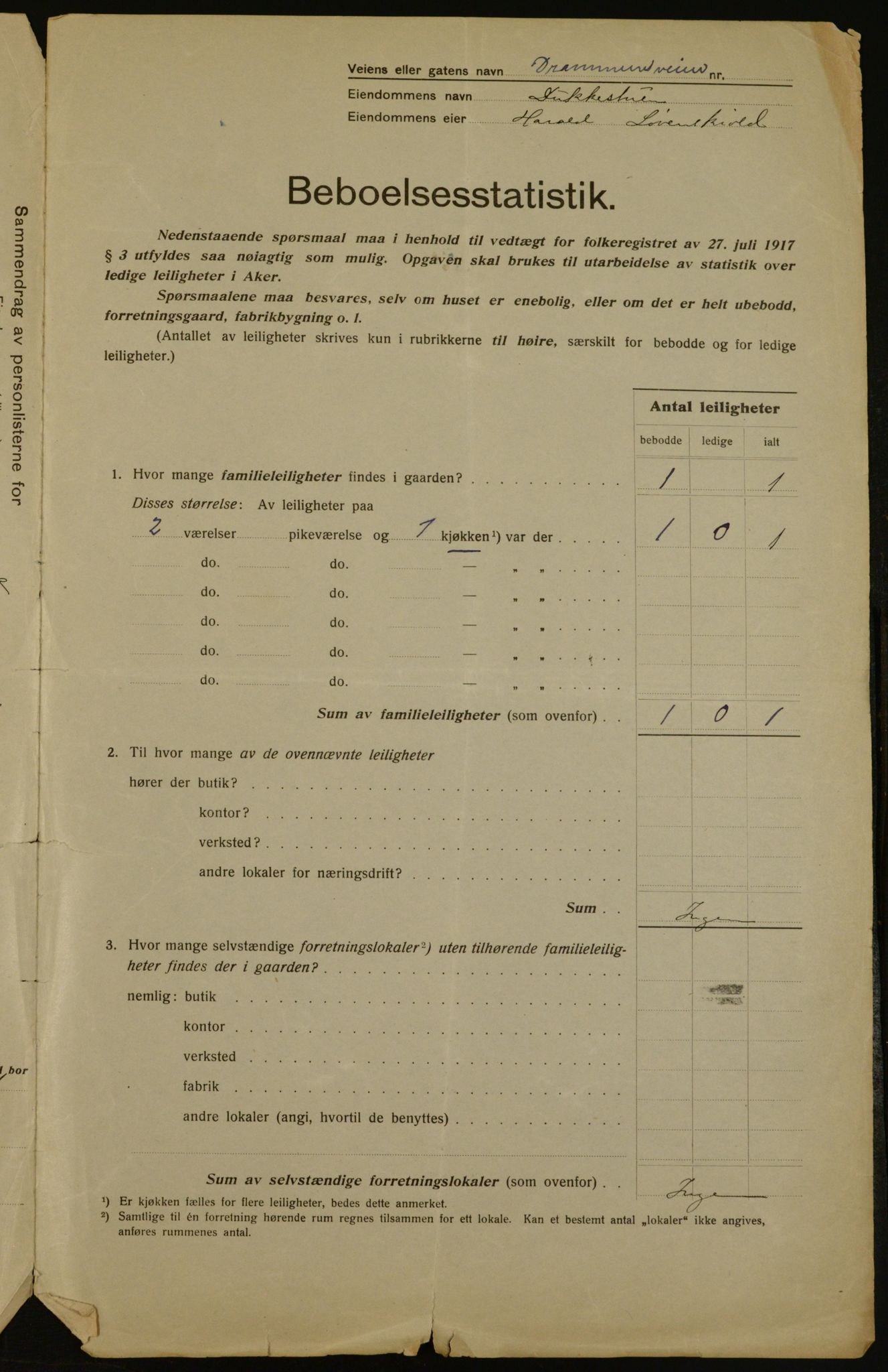 OBA, Municipal Census 1917 for Aker, 1917, p. 1308