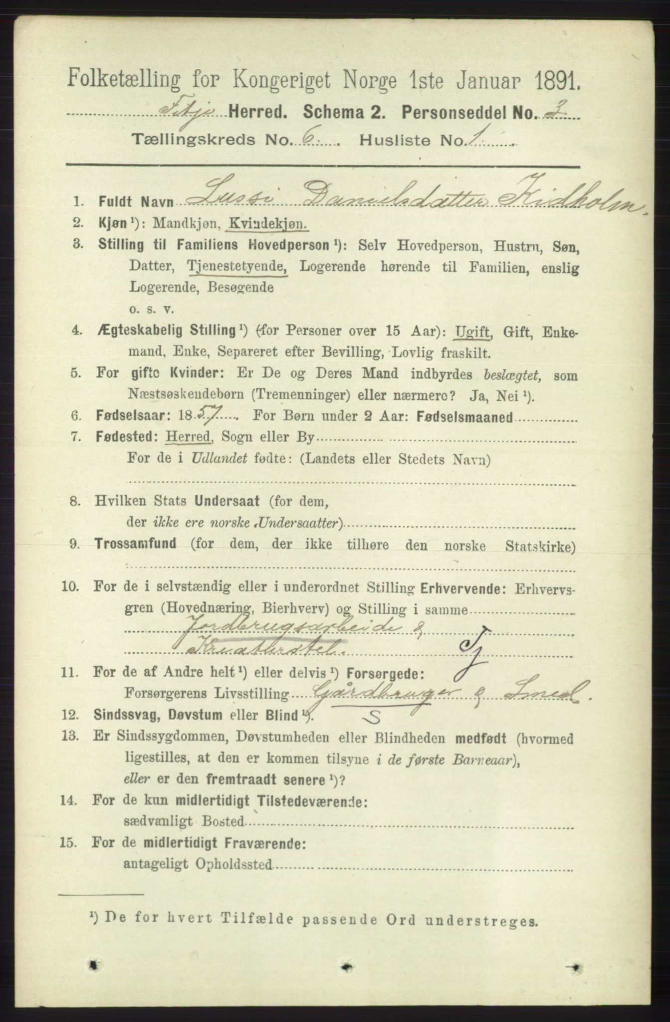 RA, 1891 census for 1222 Fitjar, 1891, p. 2383