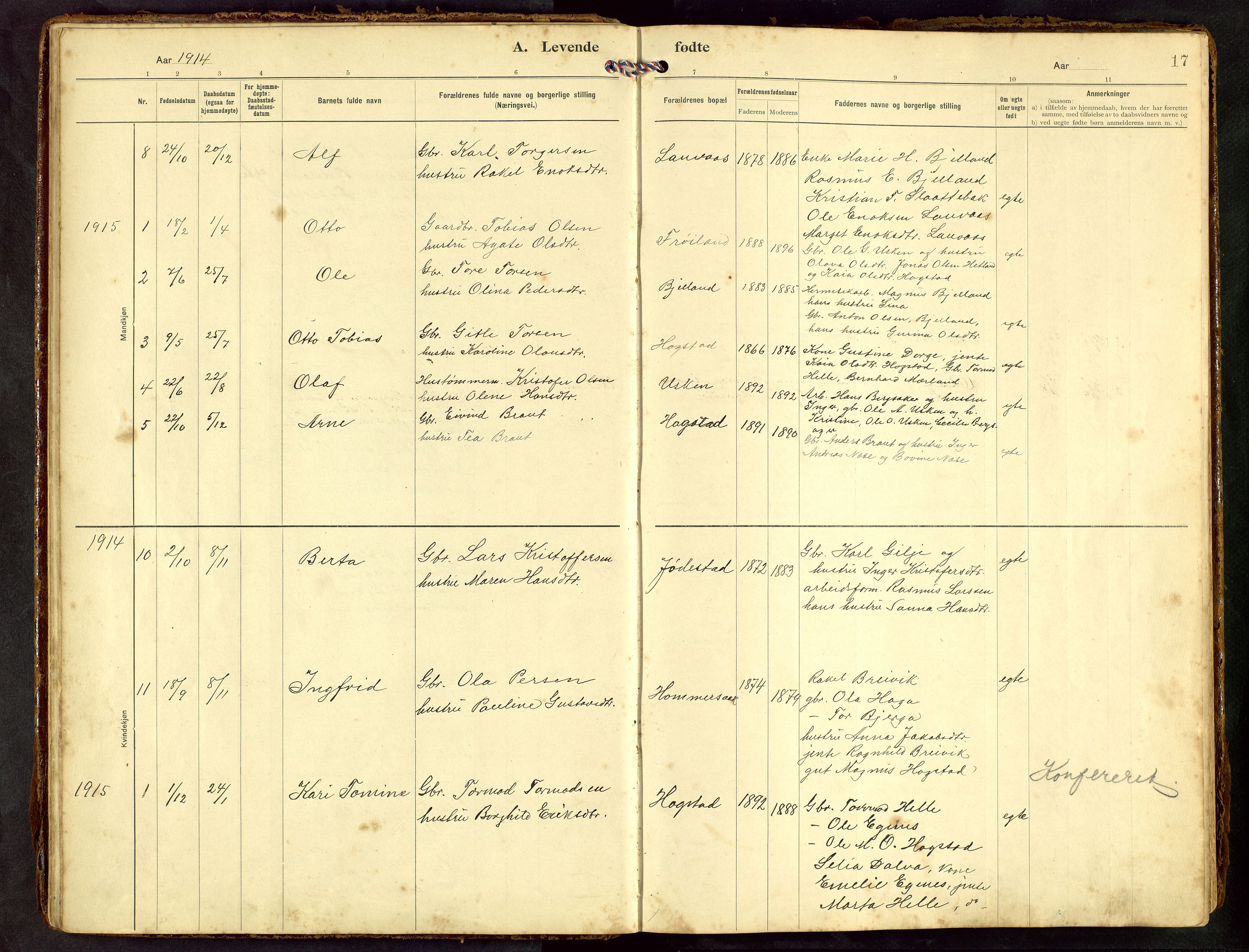 Hetland sokneprestkontor, SAST/A-101826/30/30BB/L0010: Parish register (copy) no. B 10, 1910-1968, p. 17