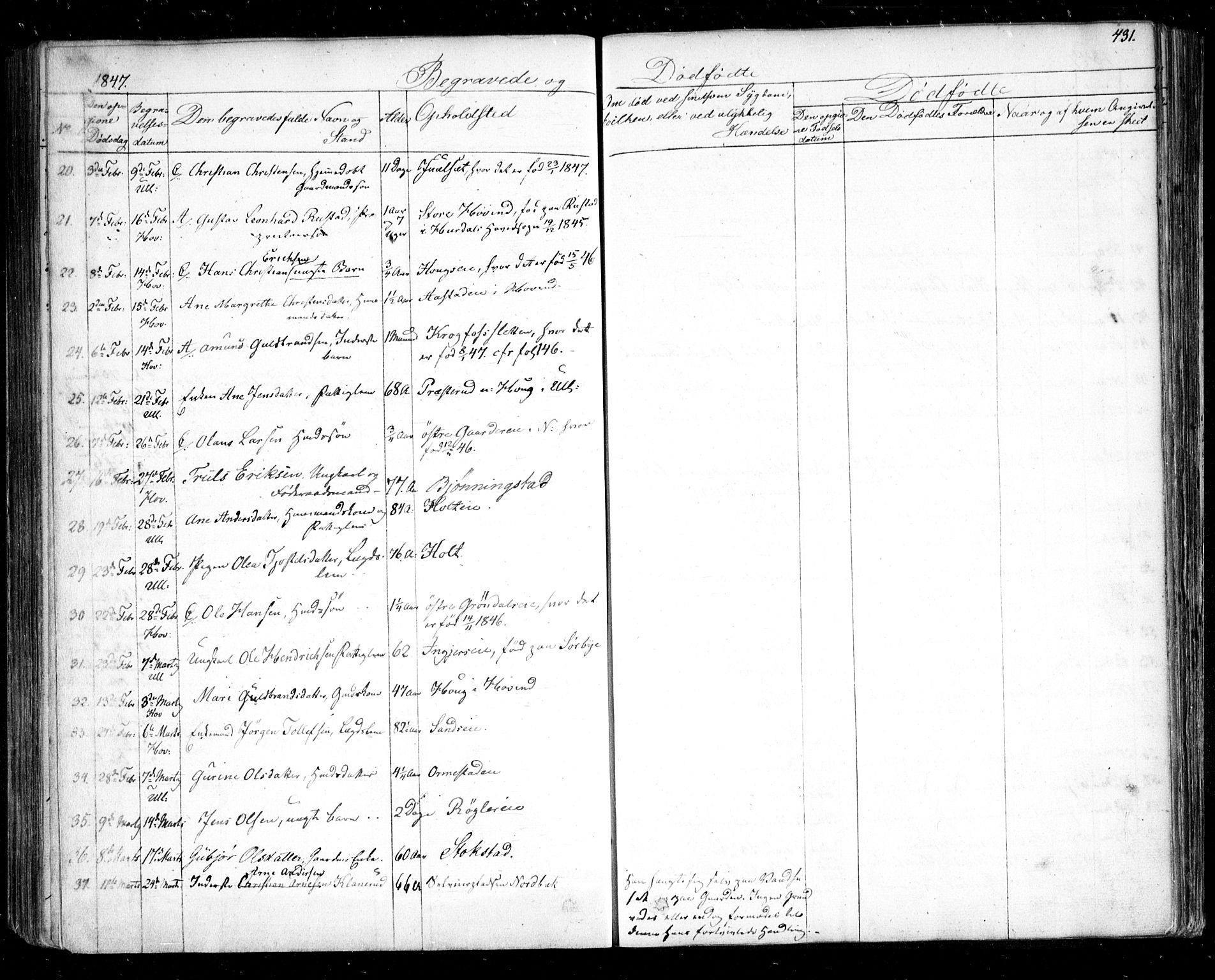 Ullensaker prestekontor Kirkebøker, AV/SAO-A-10236a/F/Fa/L0014.b: Parish register (official) no. I 14B, 1836-1850, p. 431