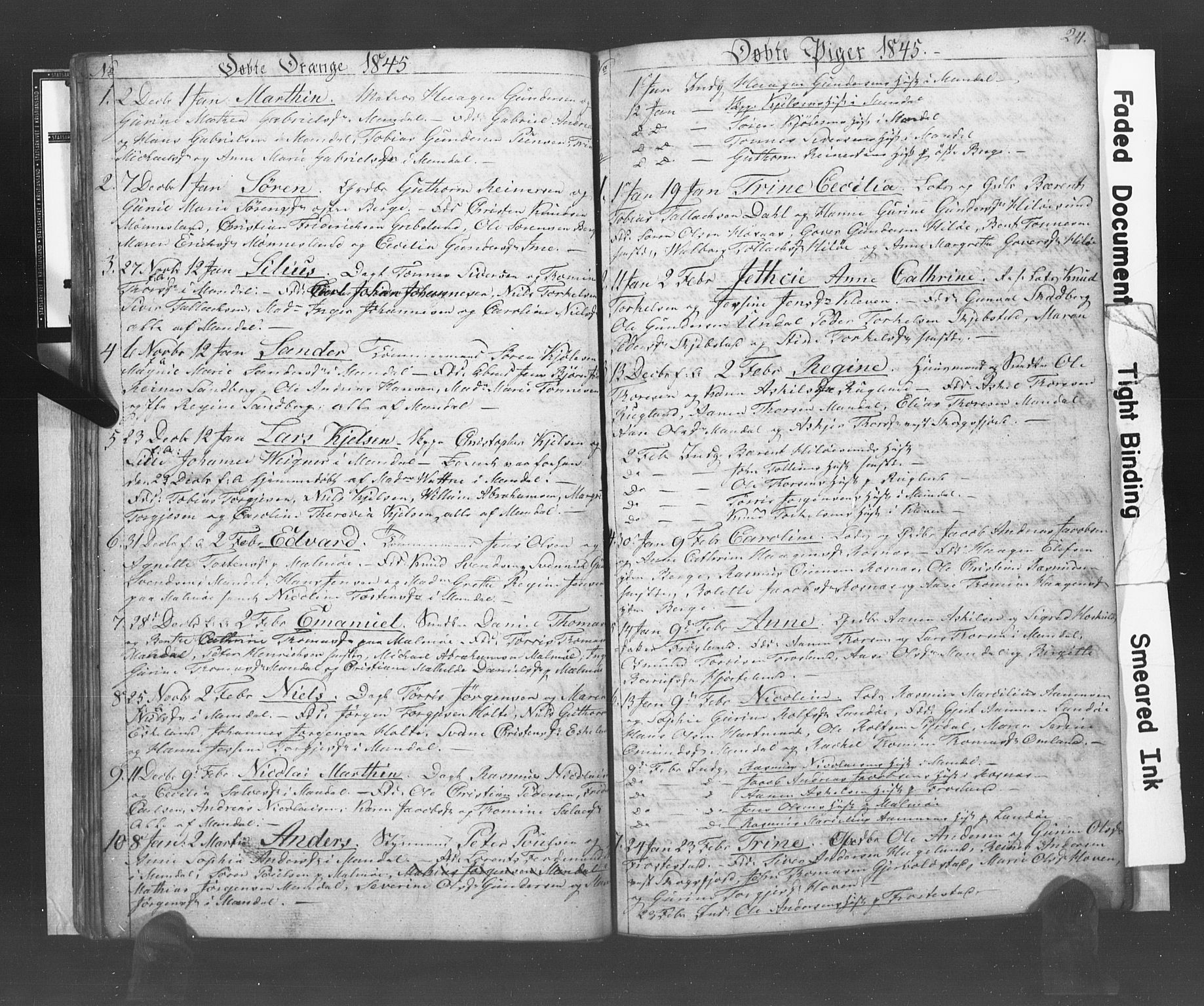 Mandal sokneprestkontor, AV/SAK-1111-0030/F/Fb/Fba/L0005: Parish register (copy) no. B 1E, 1842-1845, p. 24