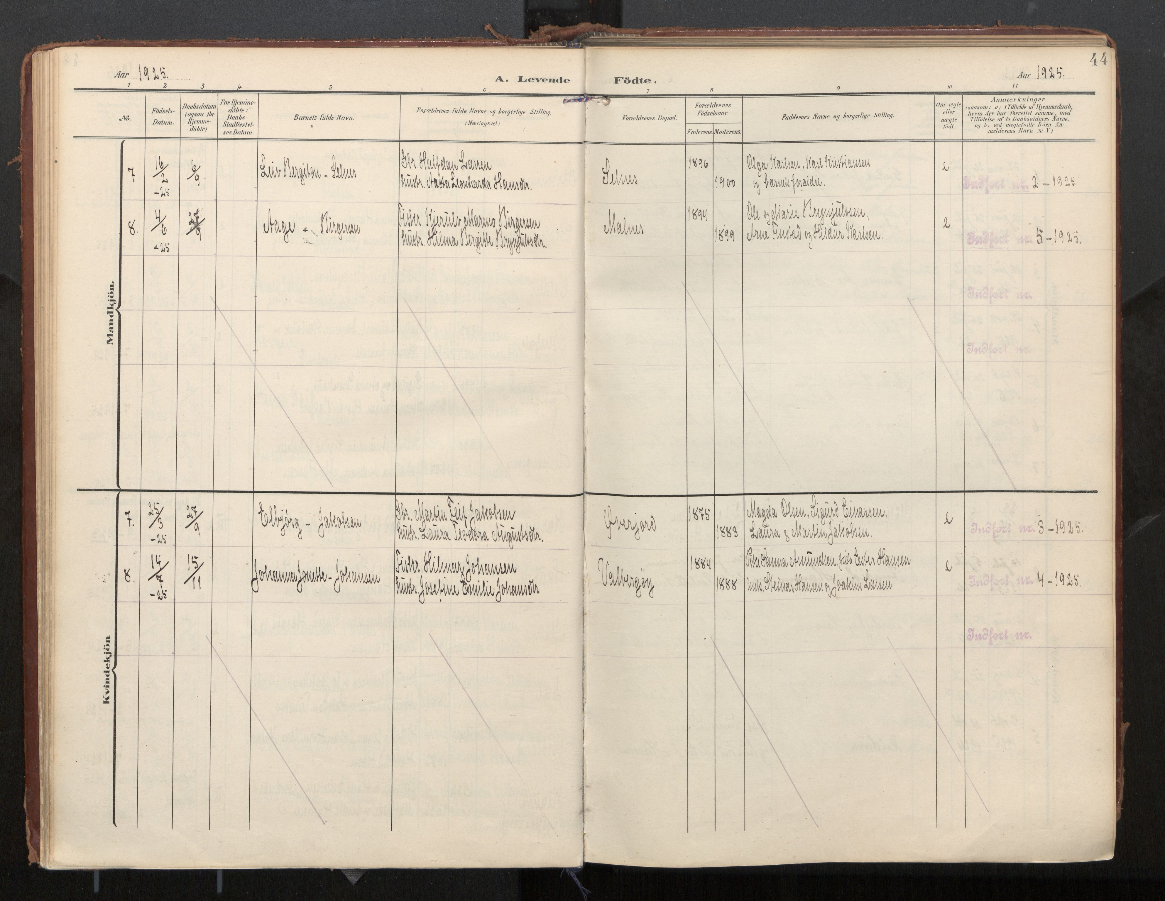 Ministerialprotokoller, klokkerbøker og fødselsregistre - Nordland, AV/SAT-A-1459/884/L1194: Parish register (official) no. 884A02, 1906-1937, p. 44