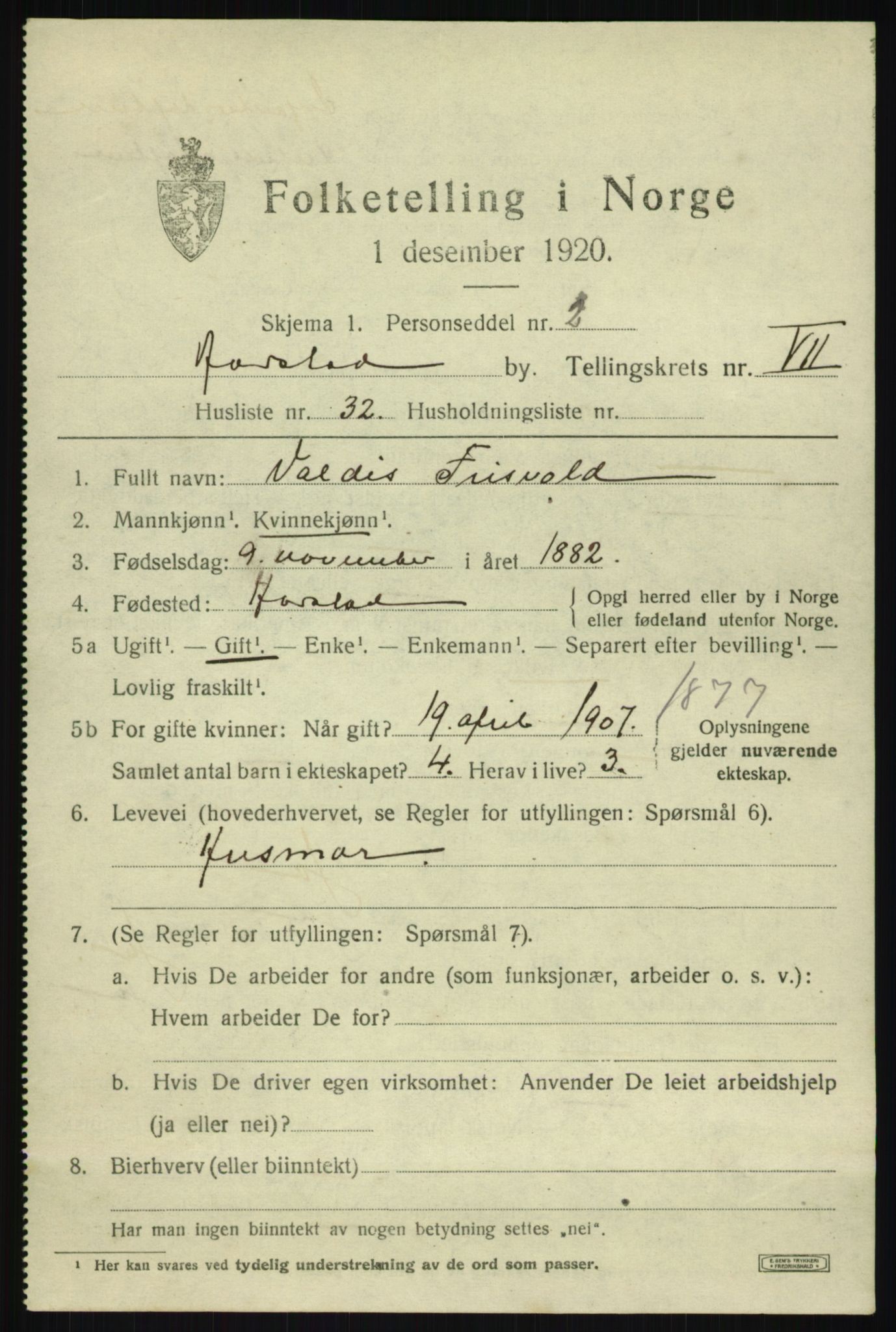 SATØ, 1920 census for Harstad, 1920, p. 8894