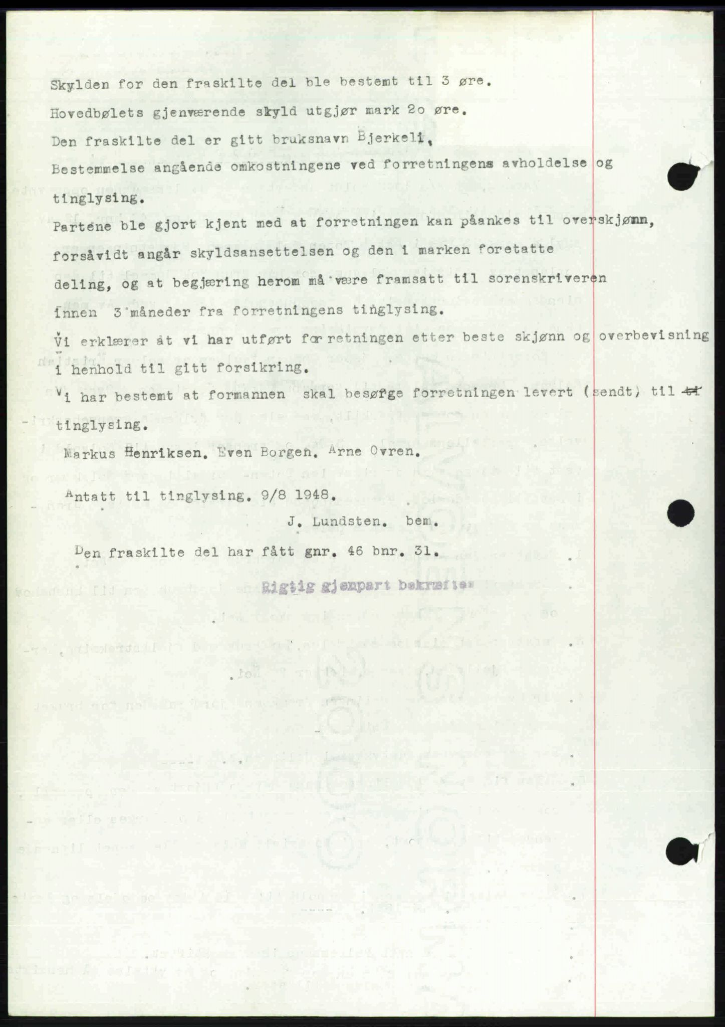 Toten tingrett, SAH/TING-006/H/Hb/Hbc/L0020: Mortgage book no. Hbc-20, 1948-1948, Diary no: : 2450/1948