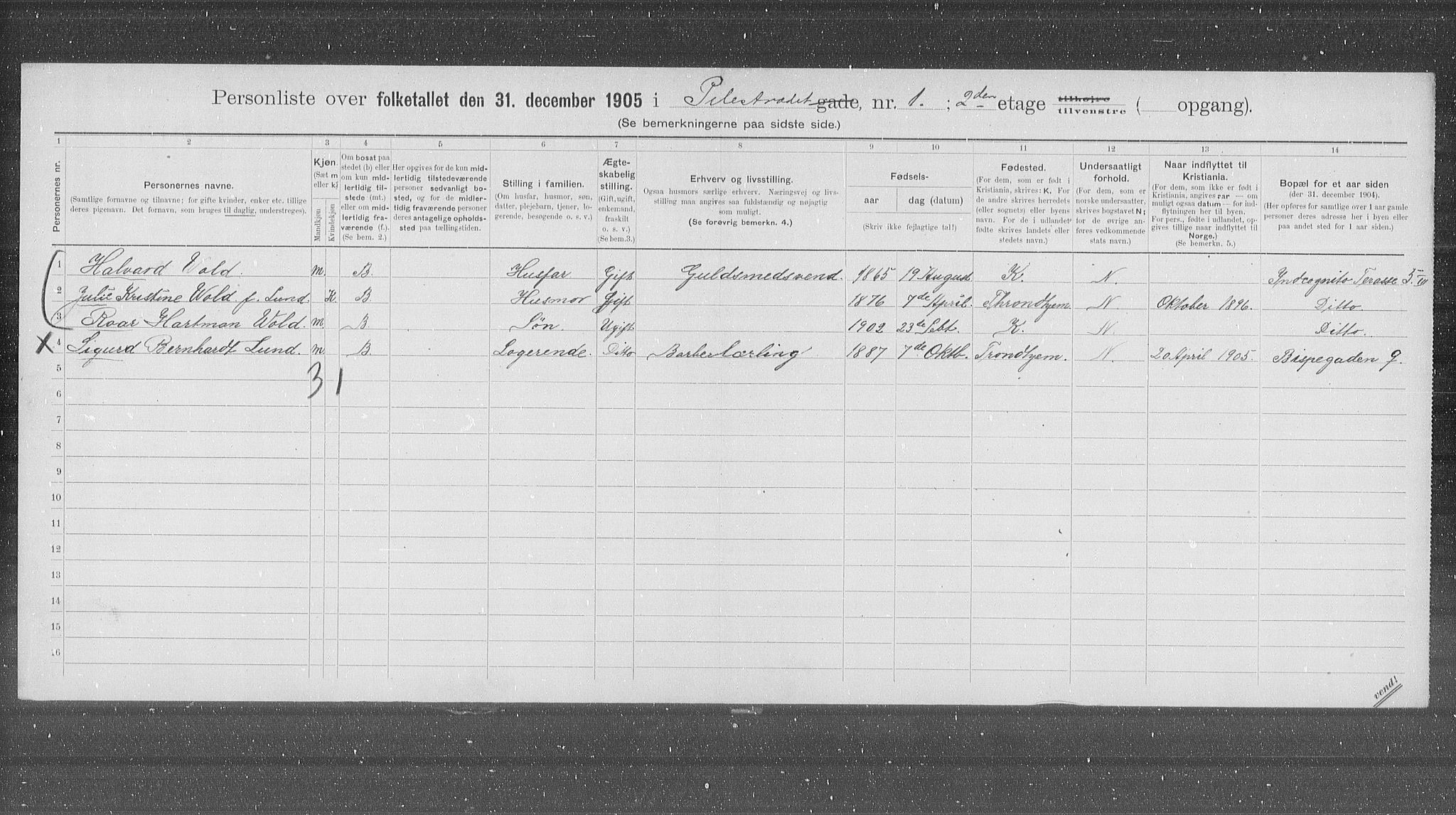 OBA, Municipal Census 1905 for Kristiania, 1905, p. 41458