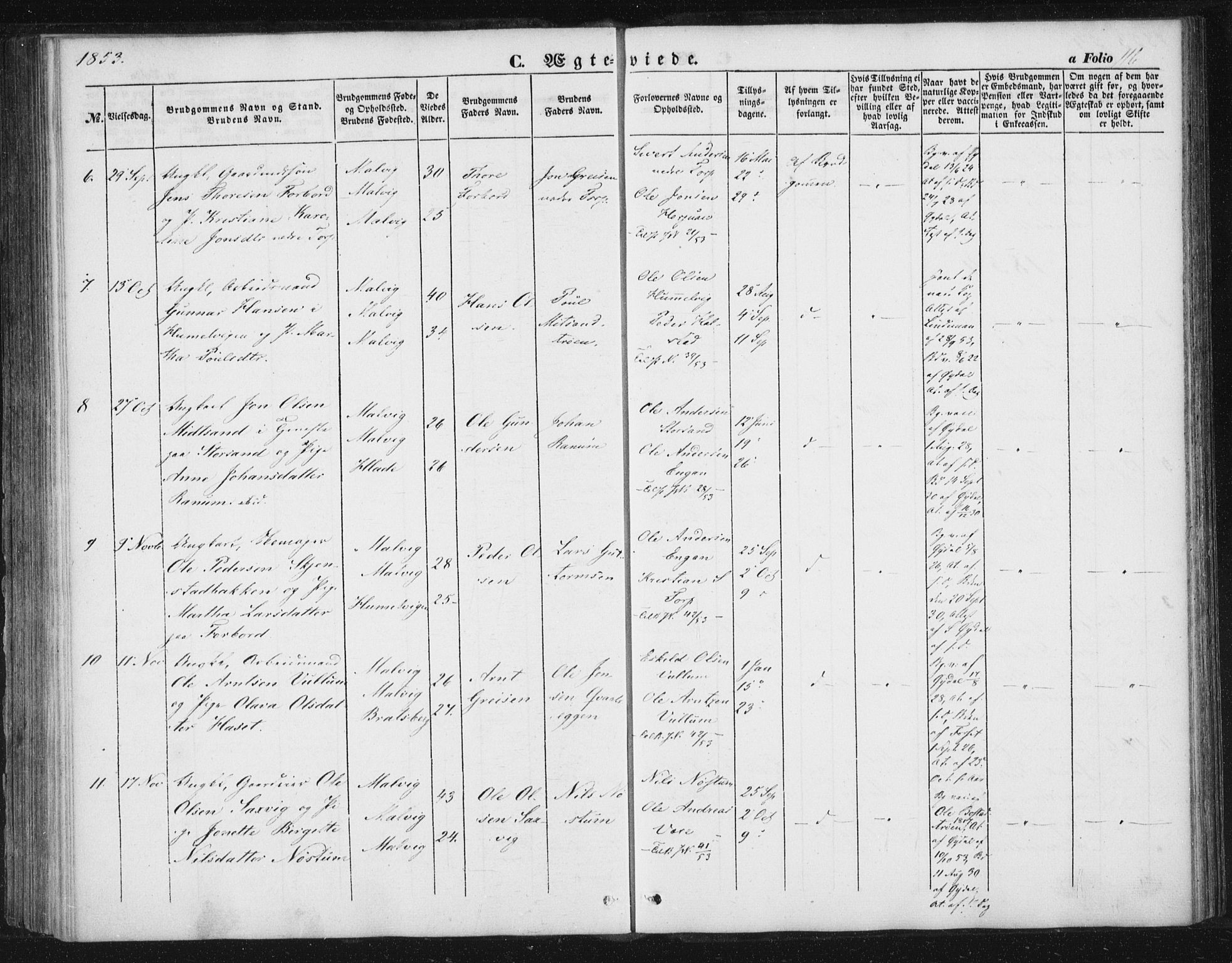 Ministerialprotokoller, klokkerbøker og fødselsregistre - Sør-Trøndelag, SAT/A-1456/616/L0407: Parish register (official) no. 616A04, 1848-1856, p. 116