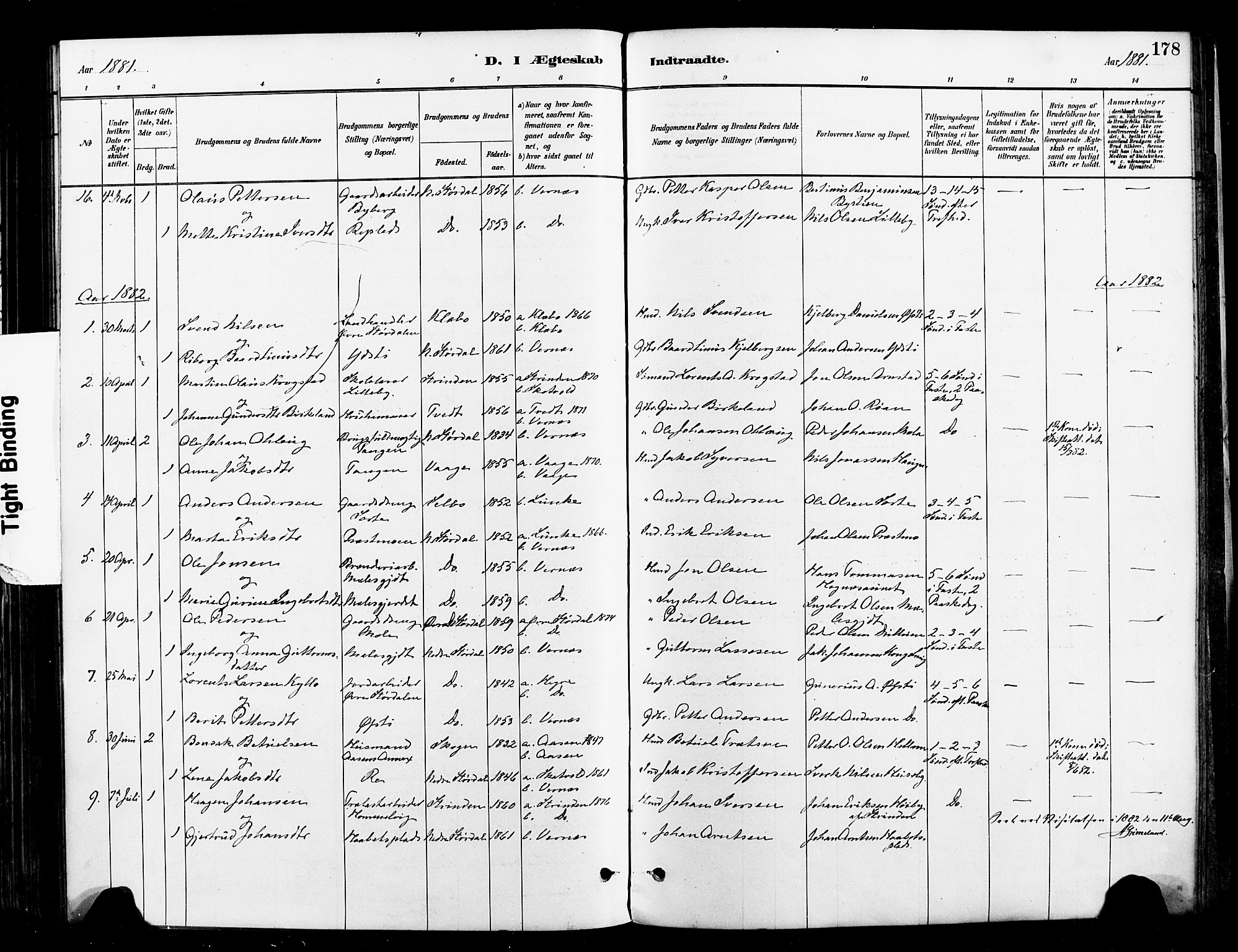 Ministerialprotokoller, klokkerbøker og fødselsregistre - Nord-Trøndelag, SAT/A-1458/709/L0077: Parish register (official) no. 709A17, 1880-1895, p. 178