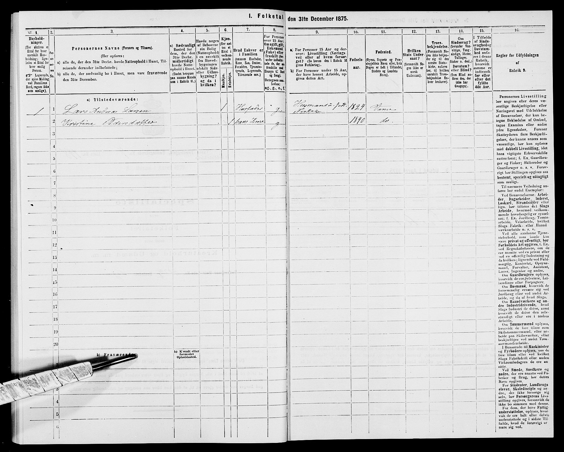 SAK, 1875 census for 1041L Vanse/Vanse og Farsund, 1875, p. 1474