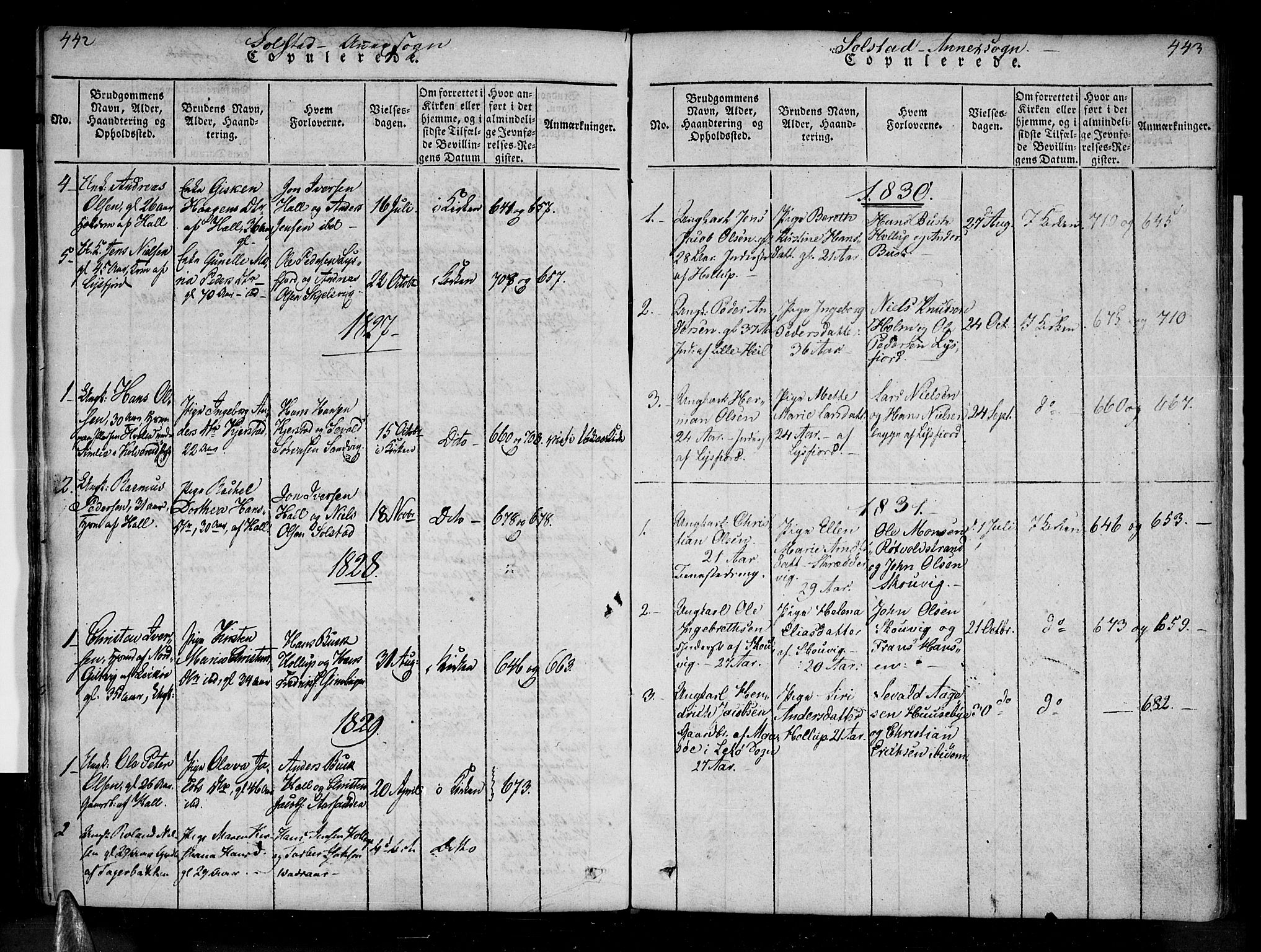 Ministerialprotokoller, klokkerbøker og fødselsregistre - Nordland, AV/SAT-A-1459/810/L0143: Parish register (official) no. 810A06 /2, 1820-1841, p. 442-443