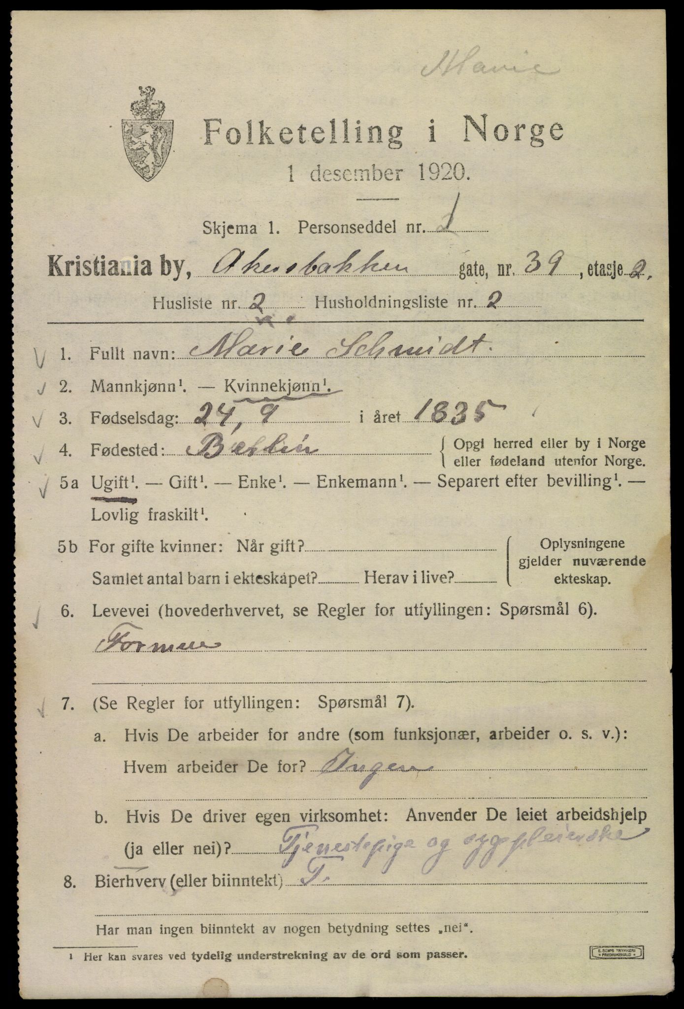 SAO, 1920 census for Kristiania, 1920, p. 138039