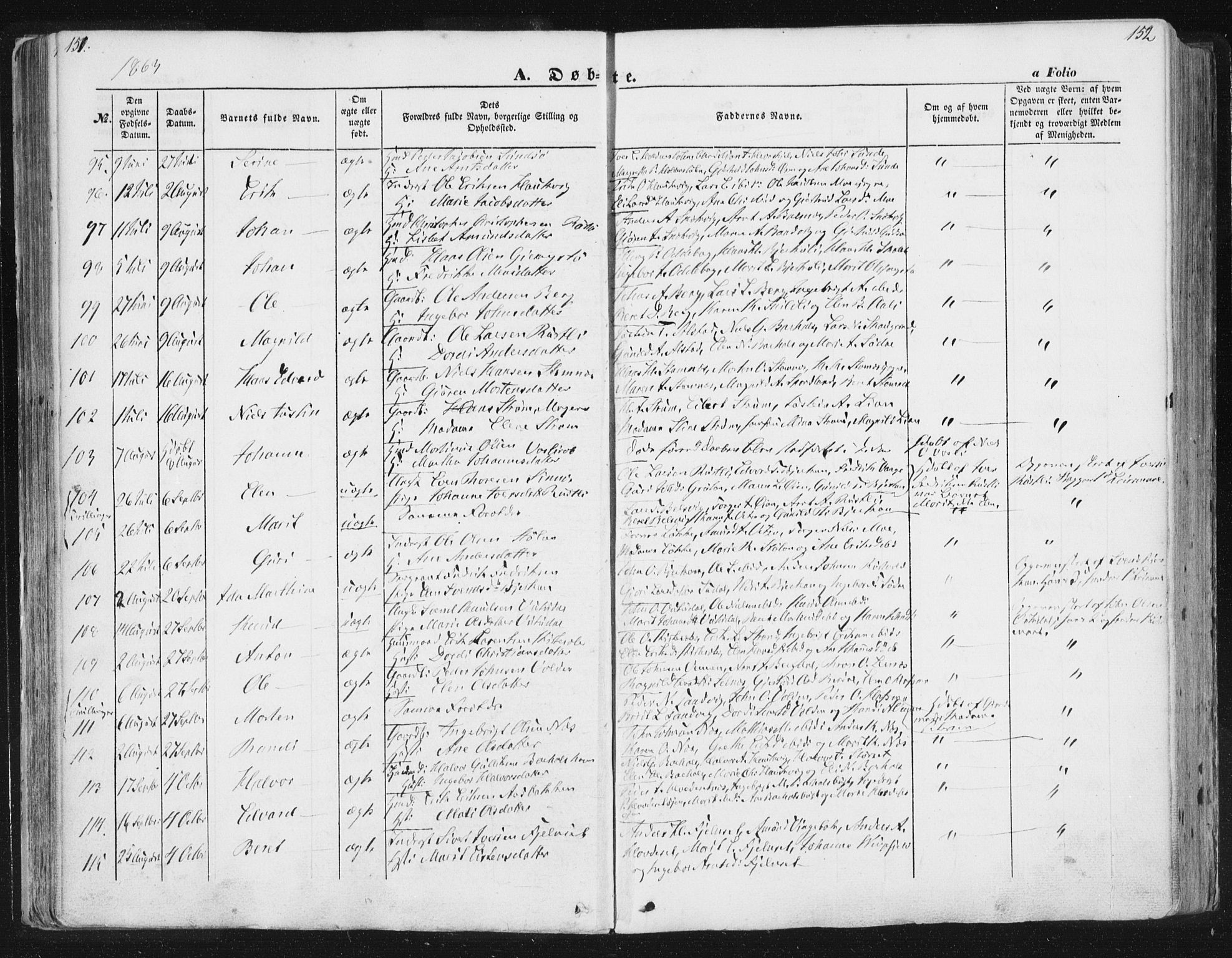 Ministerialprotokoller, klokkerbøker og fødselsregistre - Sør-Trøndelag, SAT/A-1456/630/L0494: Parish register (official) no. 630A07, 1852-1868, p. 151-152