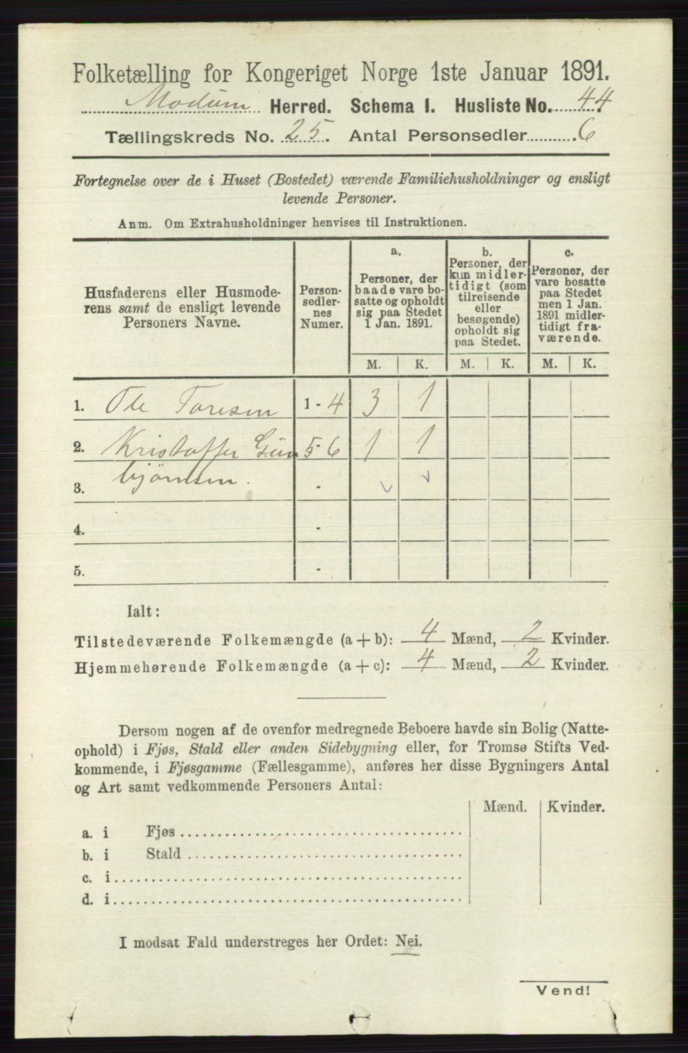 RA, 1891 census for 0623 Modum, 1891, p. 9039