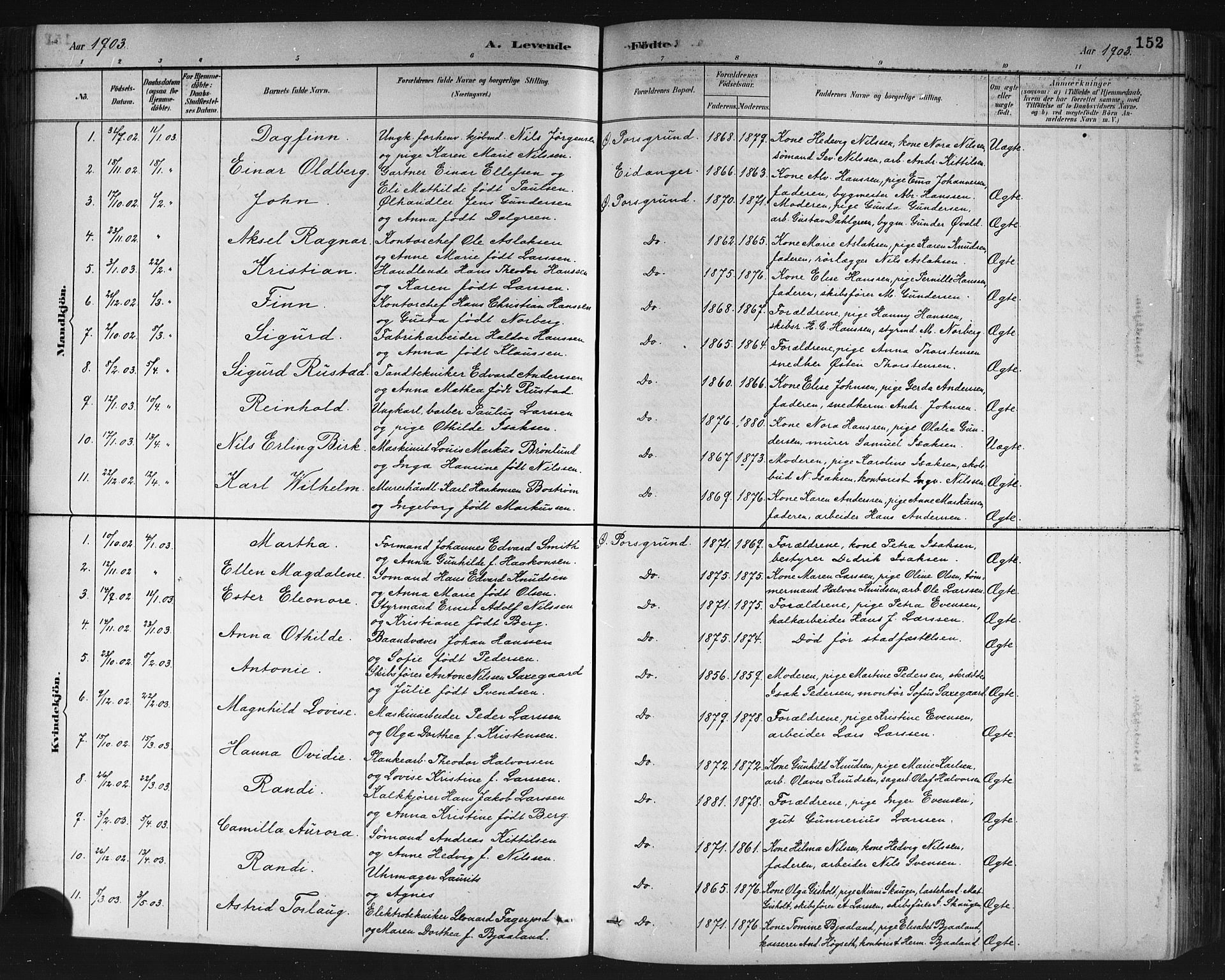 Porsgrunn kirkebøker , SAKO/A-104/G/Gb/L0005: Parish register (copy) no. II 5, 1883-1915, p. 152