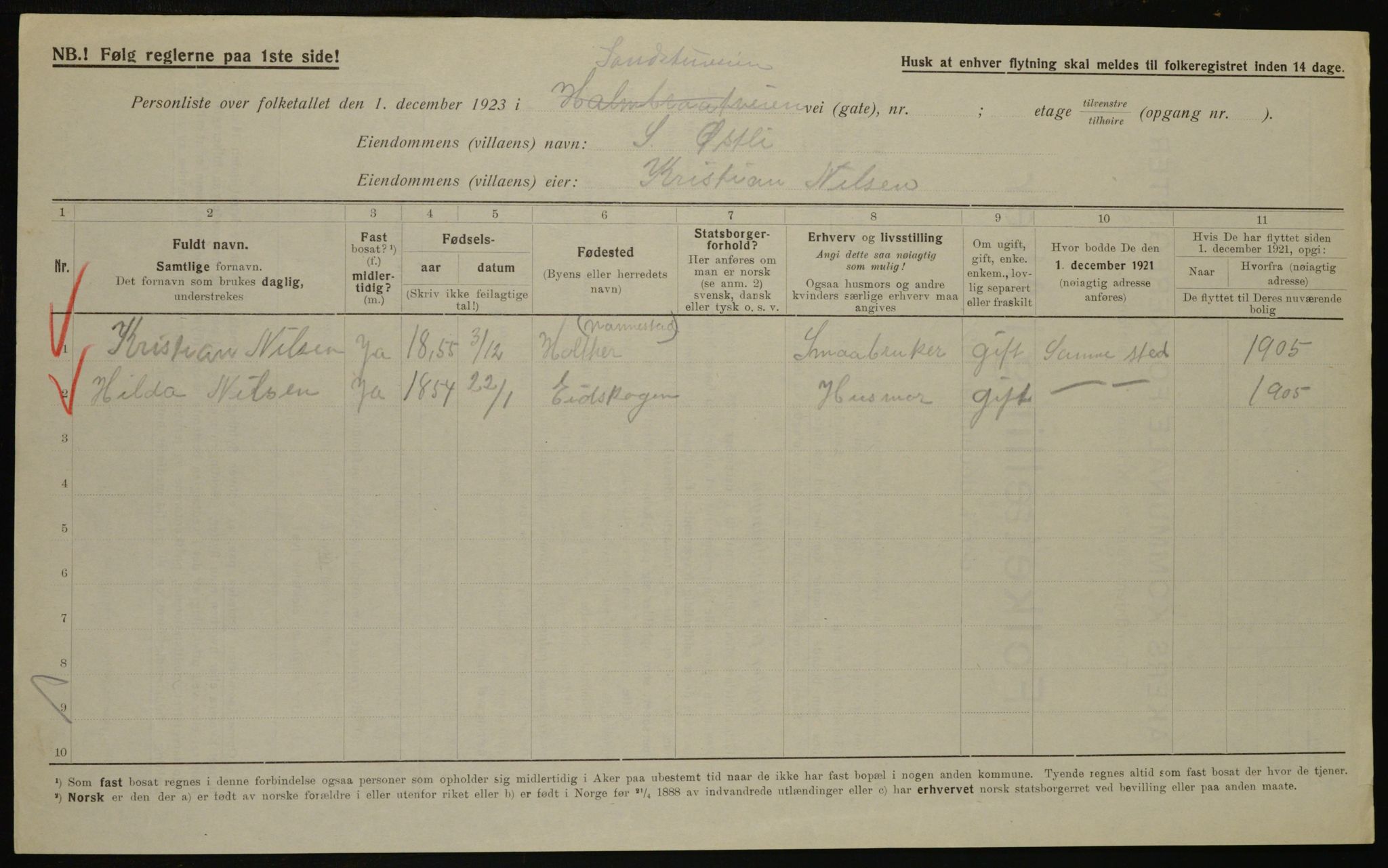 , Municipal Census 1923 for Aker, 1923, p. 45193