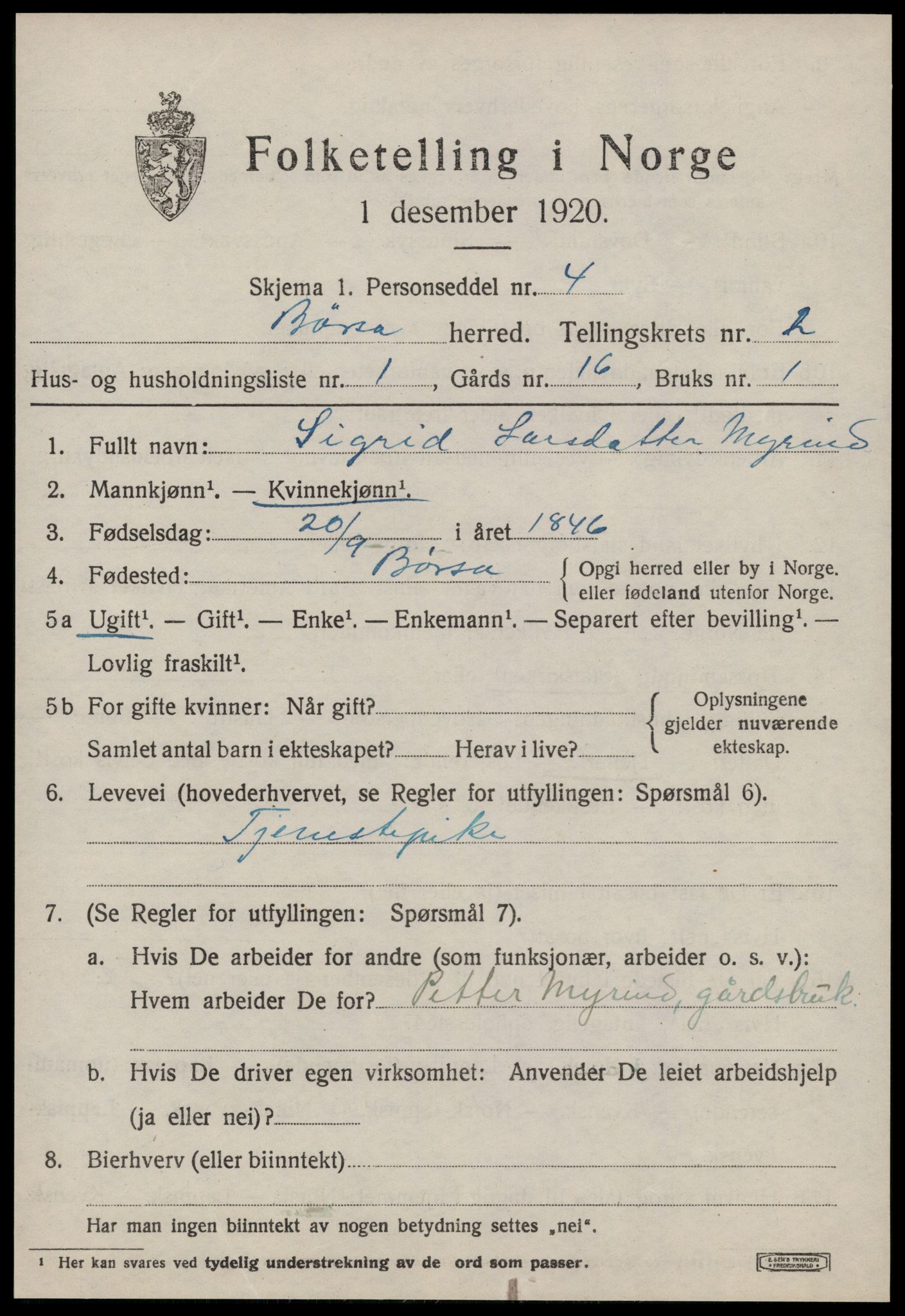 SAT, 1920 census for Børsa, 1920, p. 1243