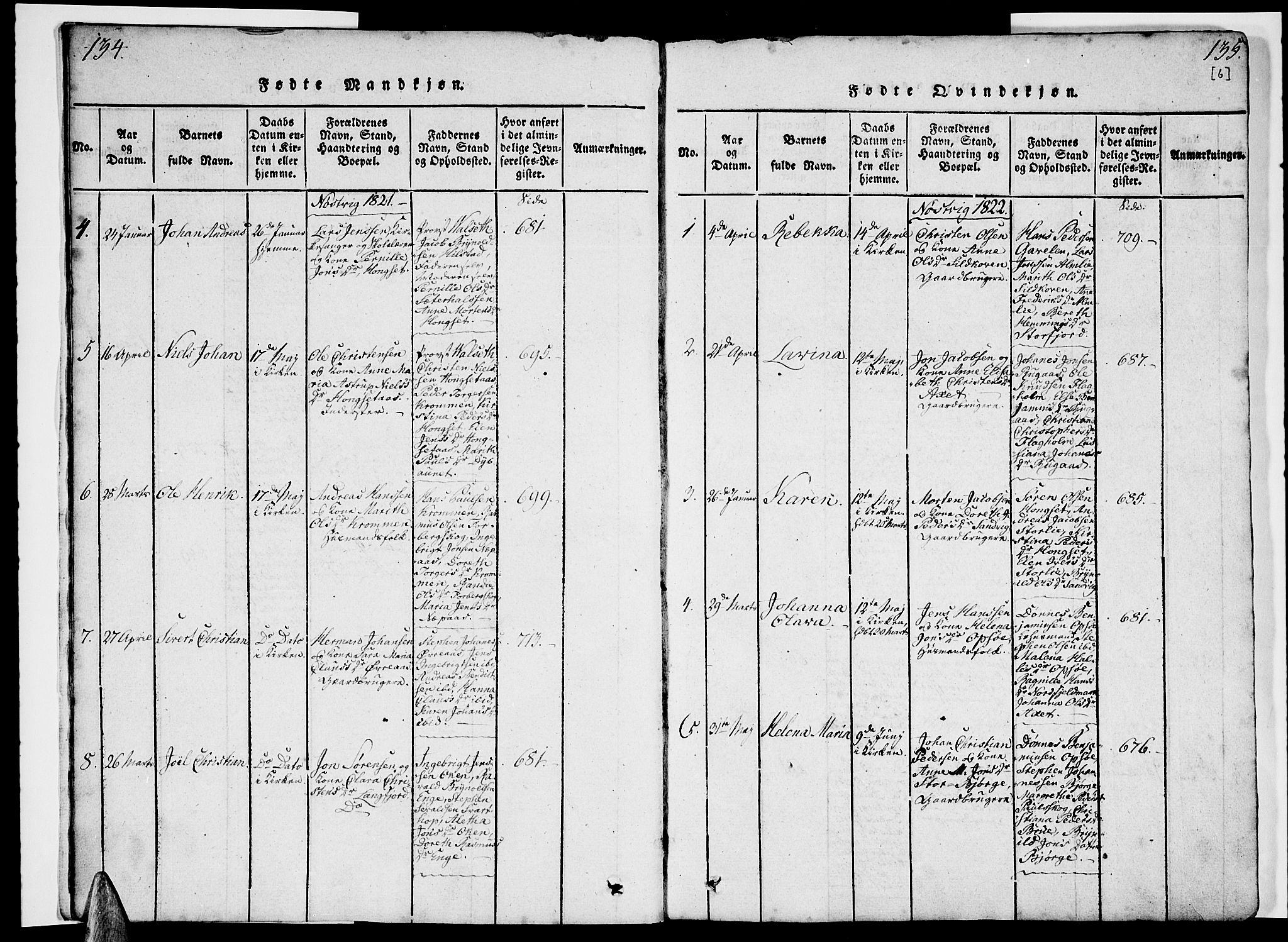 Ministerialprotokoller, klokkerbøker og fødselsregistre - Nordland, AV/SAT-A-1459/814/L0223: Parish register (official) no. 814A04, 1820-1833, p. 134-135