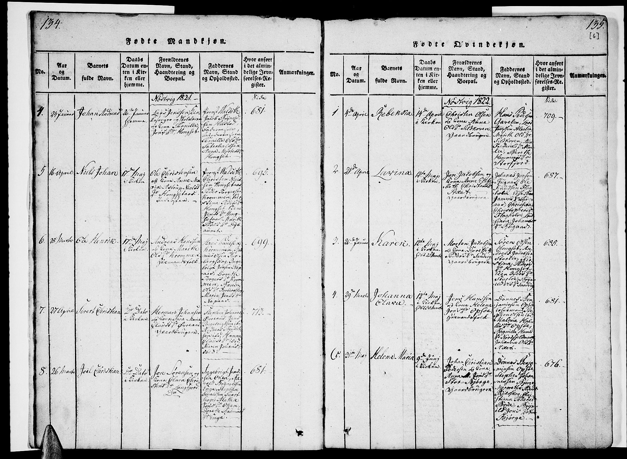 Ministerialprotokoller, klokkerbøker og fødselsregistre - Nordland, SAT/A-1459/814/L0223: Parish register (official) no. 814A04, 1820-1833, p. 134-135