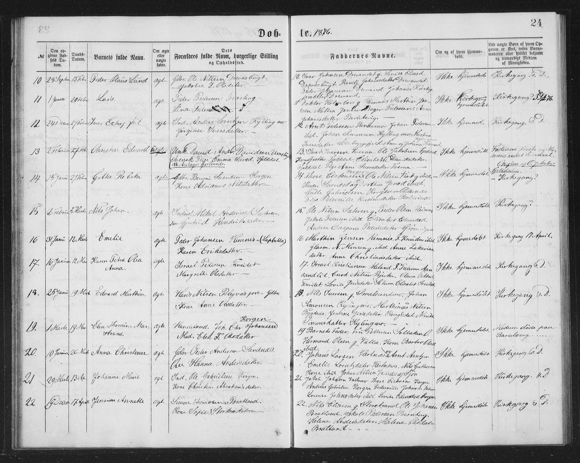 Ministerialprotokoller, klokkerbøker og fødselsregistre - Nordland, AV/SAT-A-1459/825/L0369: Parish register (copy) no. 825C06, 1873-1885, p. 24