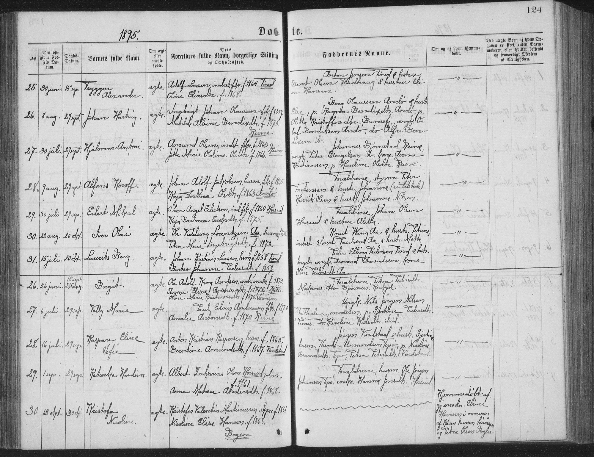 Ministerialprotokoller, klokkerbøker og fødselsregistre - Nordland, AV/SAT-A-1459/886/L1225: Parish register (copy) no. 886C02, 1874-1896, p. 124