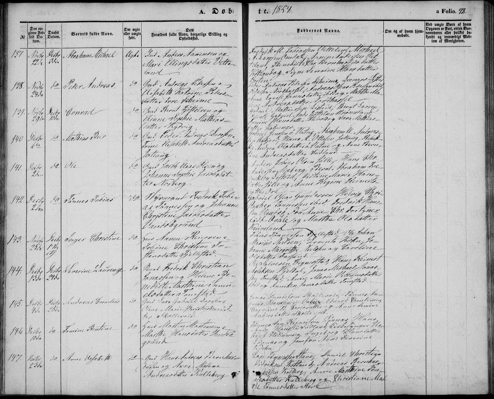 Lista sokneprestkontor, AV/SAK-1111-0027/F/Fb/L0002: Parish register (copy) no. B 2, 1847-1862, p. 72