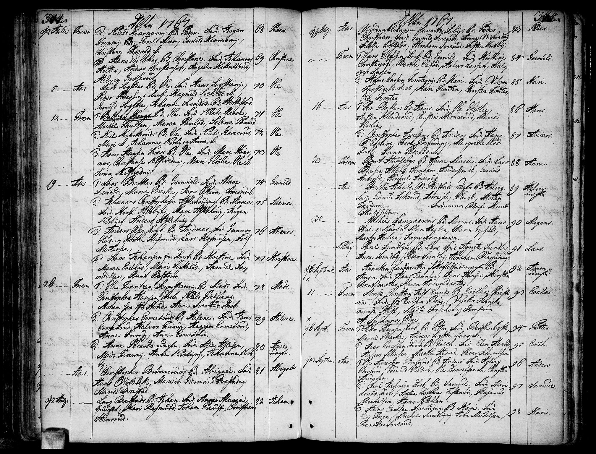 Ås prestekontor Kirkebøker, AV/SAO-A-10894/F/Fa/L0001: Parish register (official) no. I 1, 1742-1778, p. 344-345